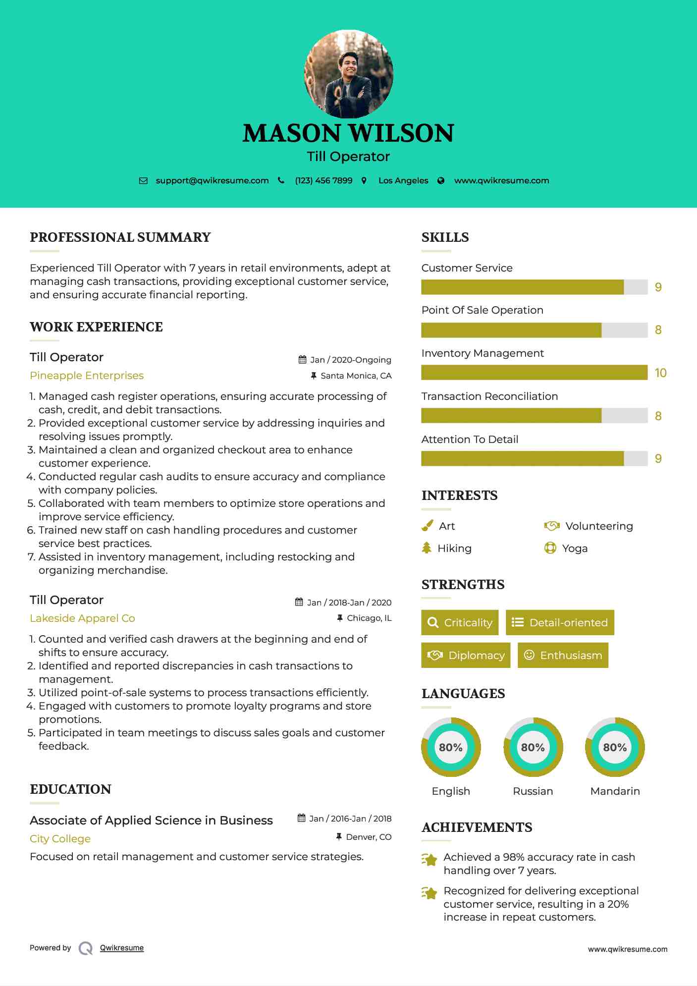 Till Operator Resume Model