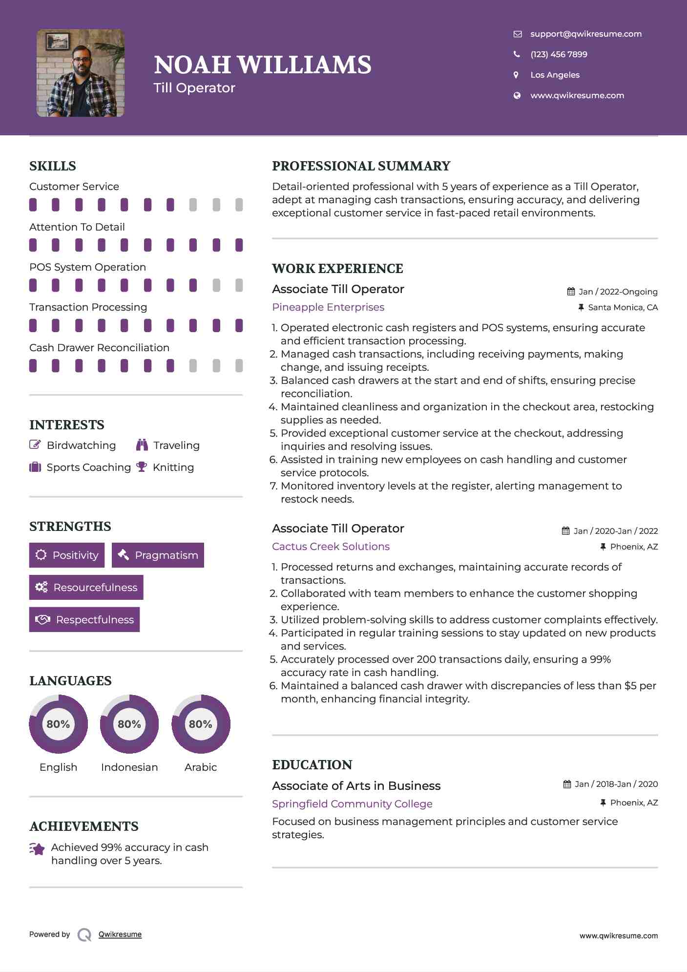 Associate Till Operator Resume Example