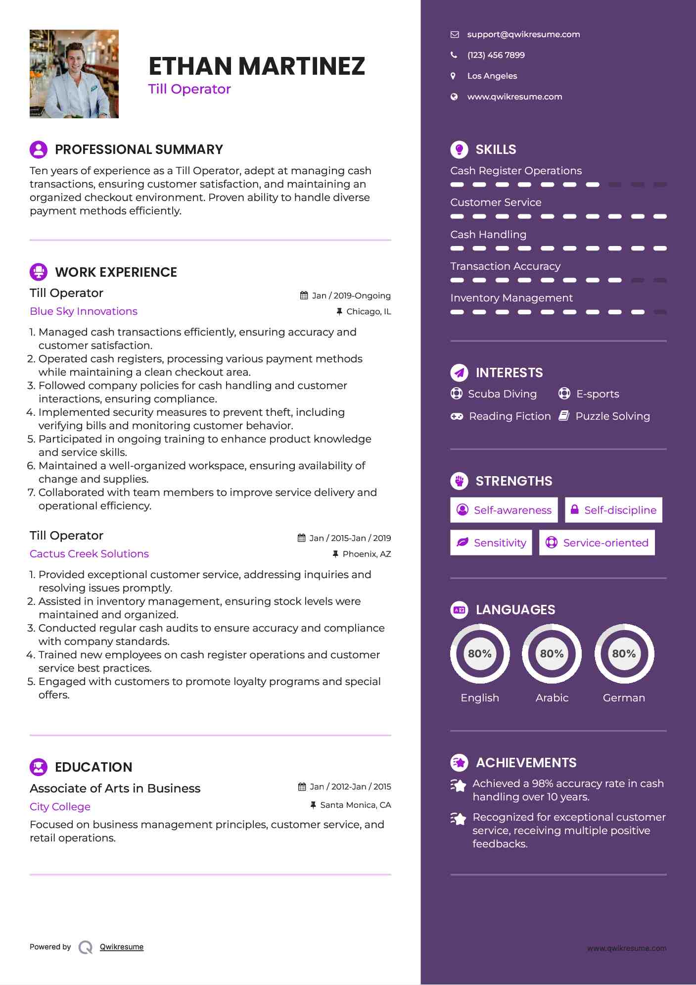 Till Operator Resume Sample