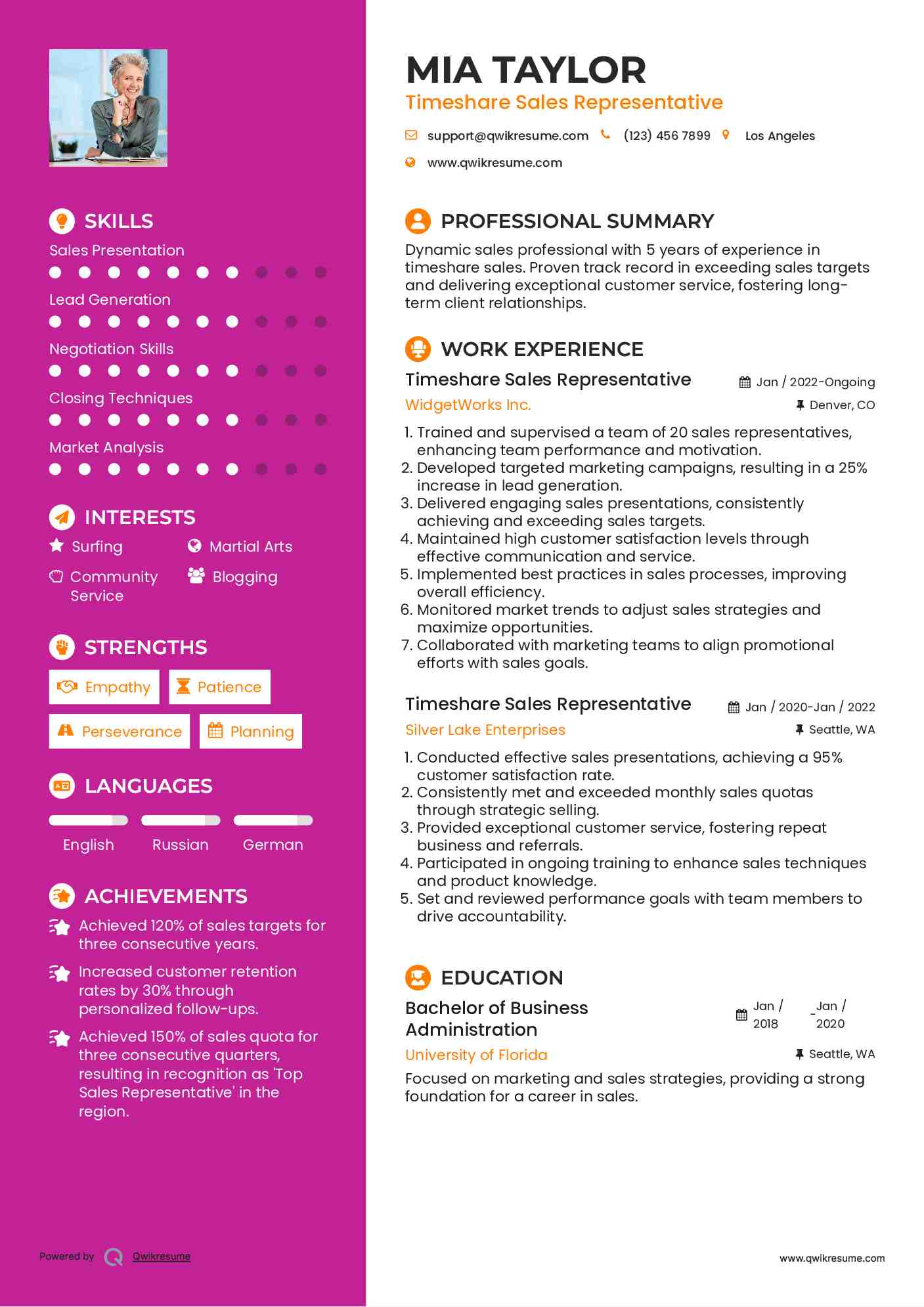 Timeshare Sales Representative Resume Format