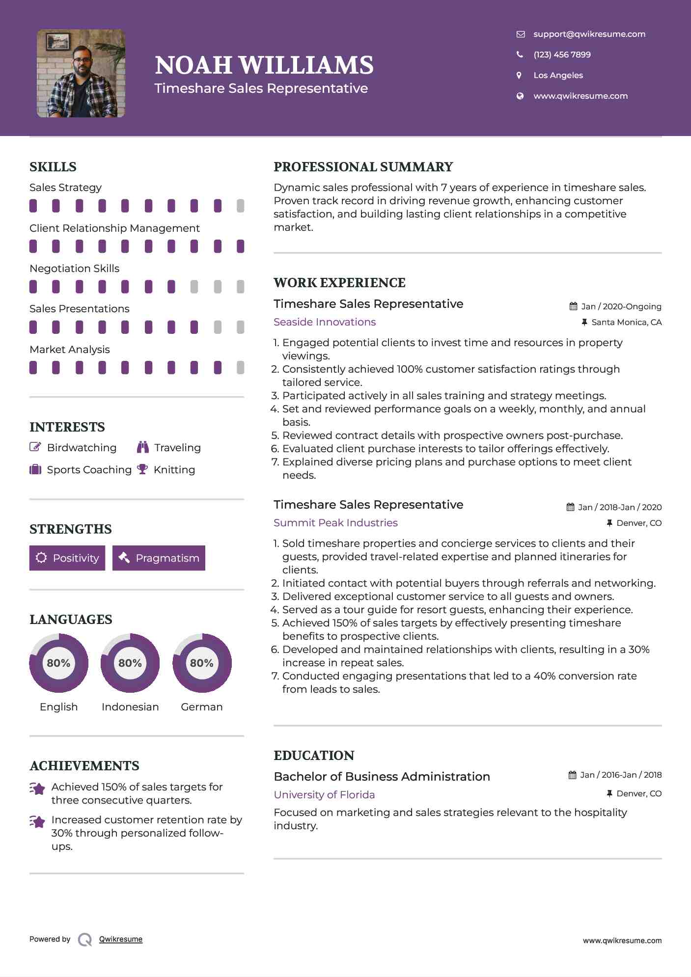 Timeshare Sales Representative Resume Sample