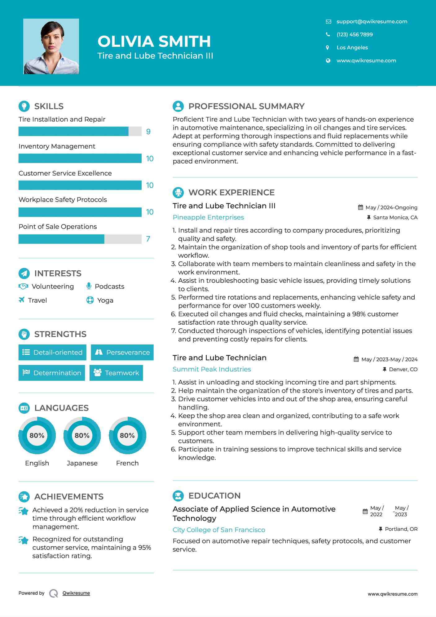 Tire and Lube Technician III Resume Template