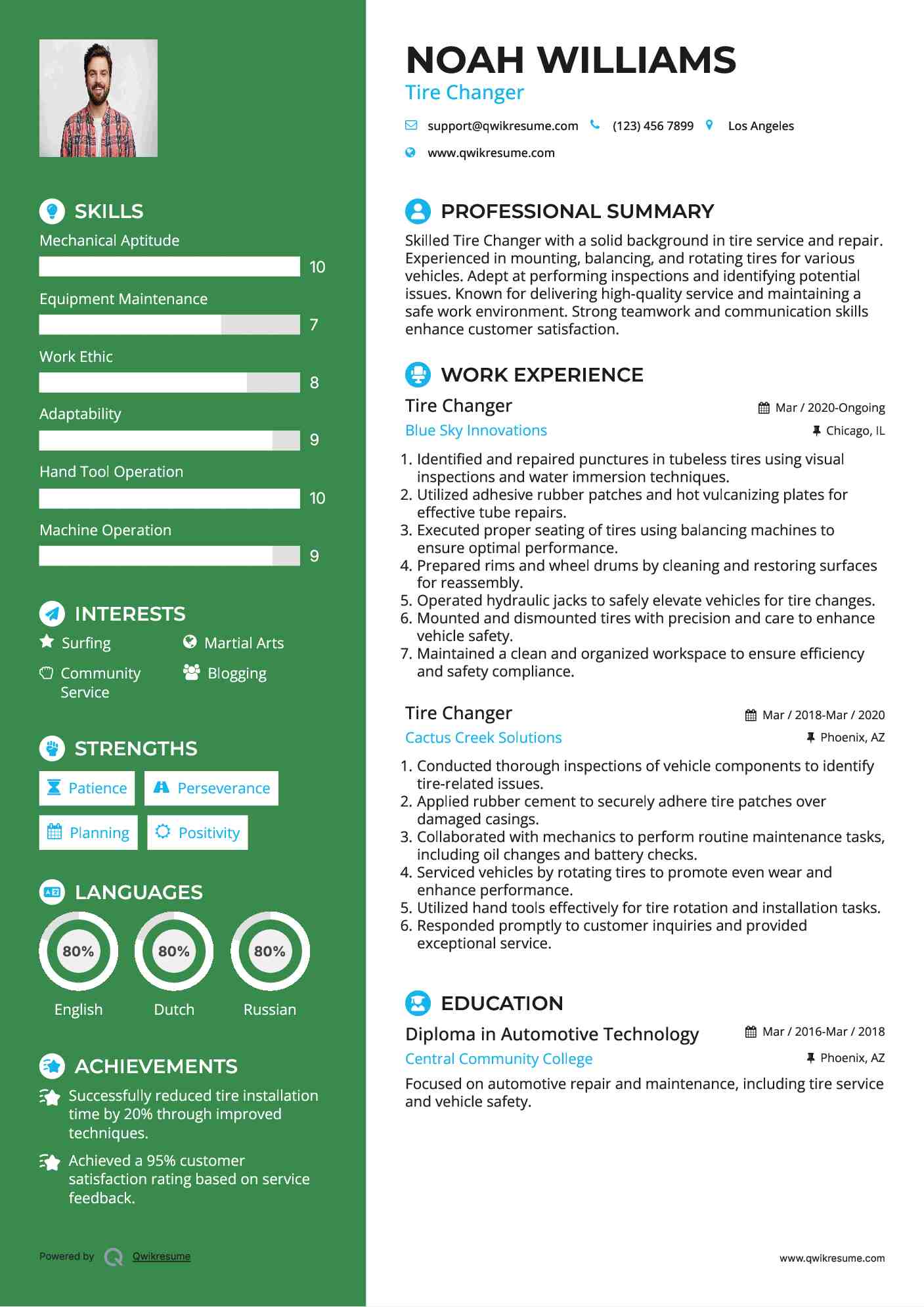 Tire Changer Resume Format