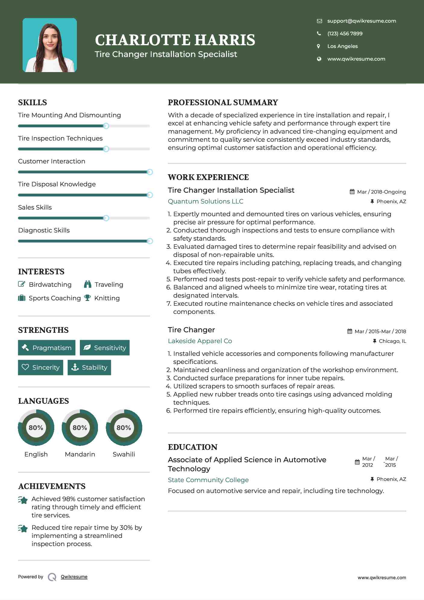 Tire Changer Installation Specialist Resume Format