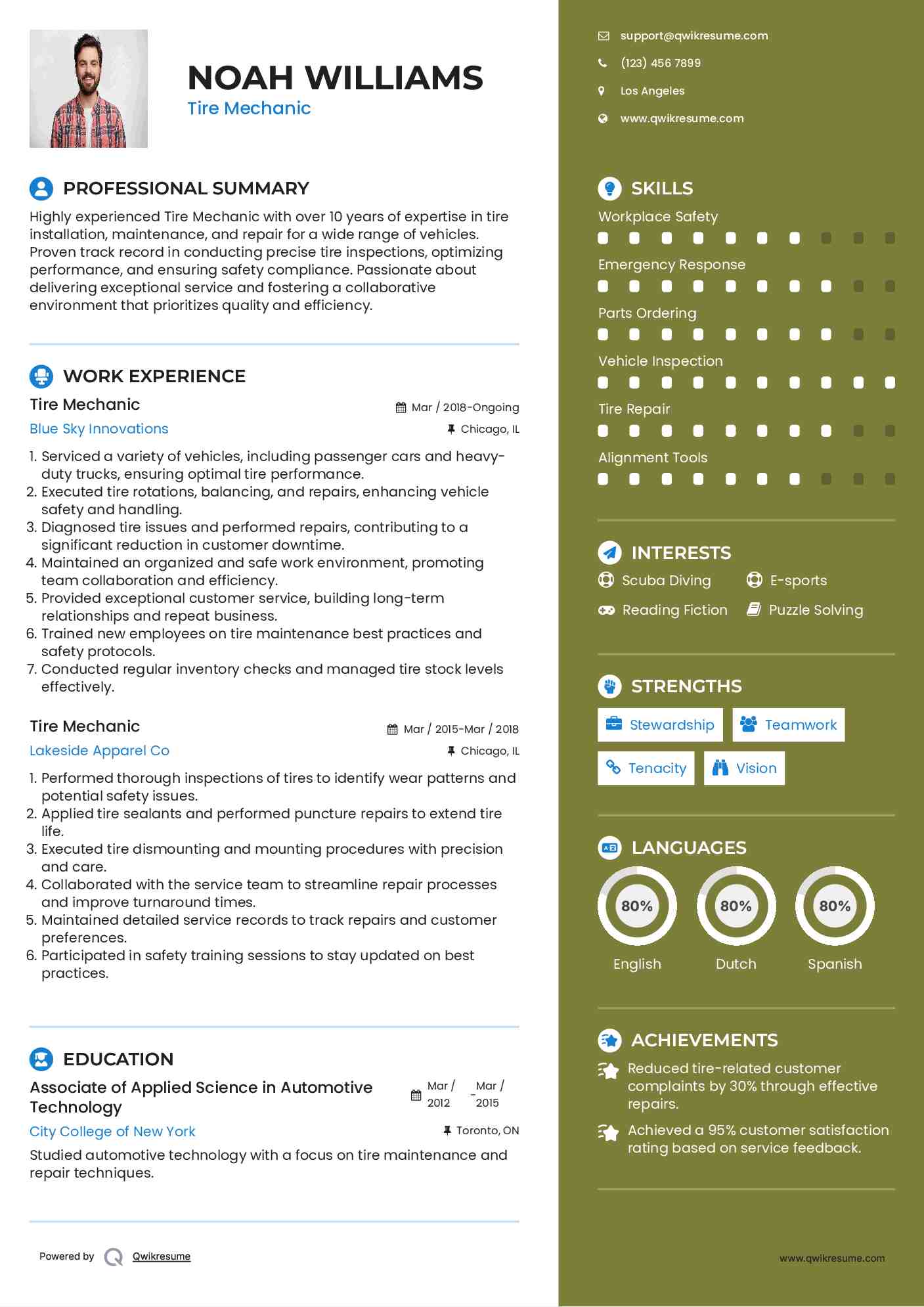 Tire Mechanic Resume Model