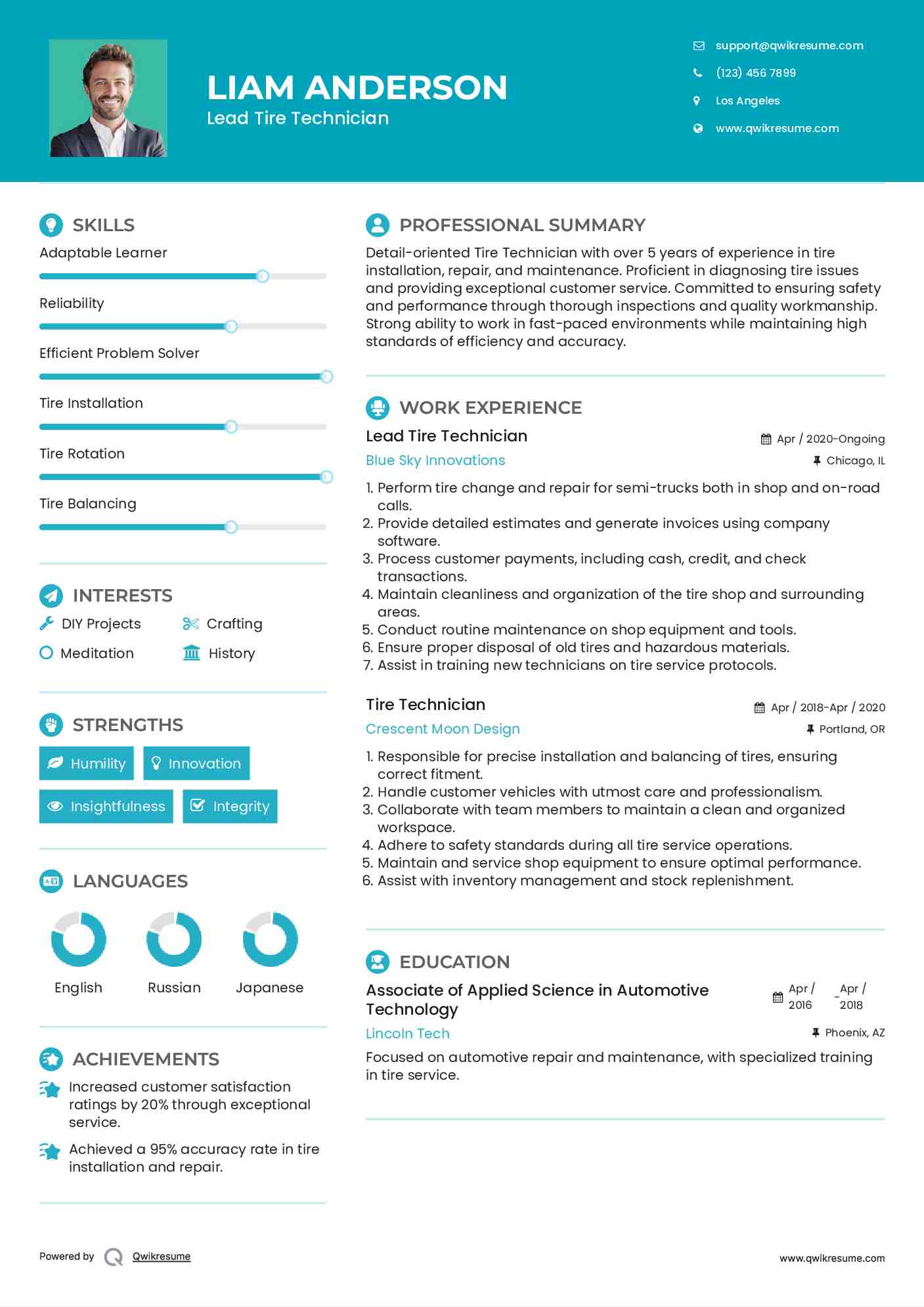 Tire Technician Resume Samples QwikResume
