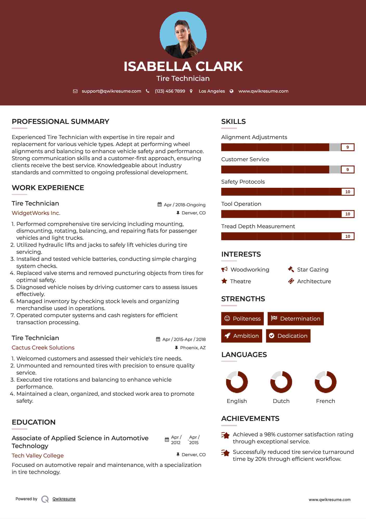 Tire Technician Resume Format