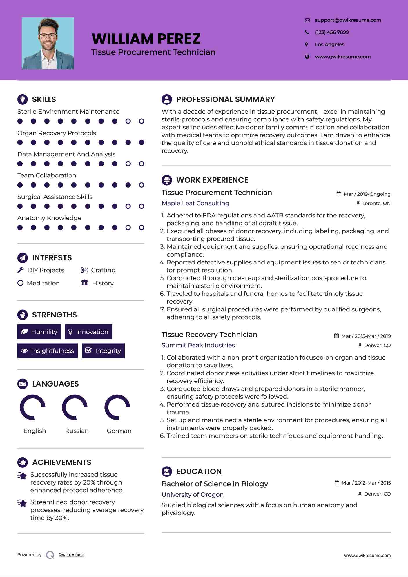 Tissue Procurement Technician Resume Example