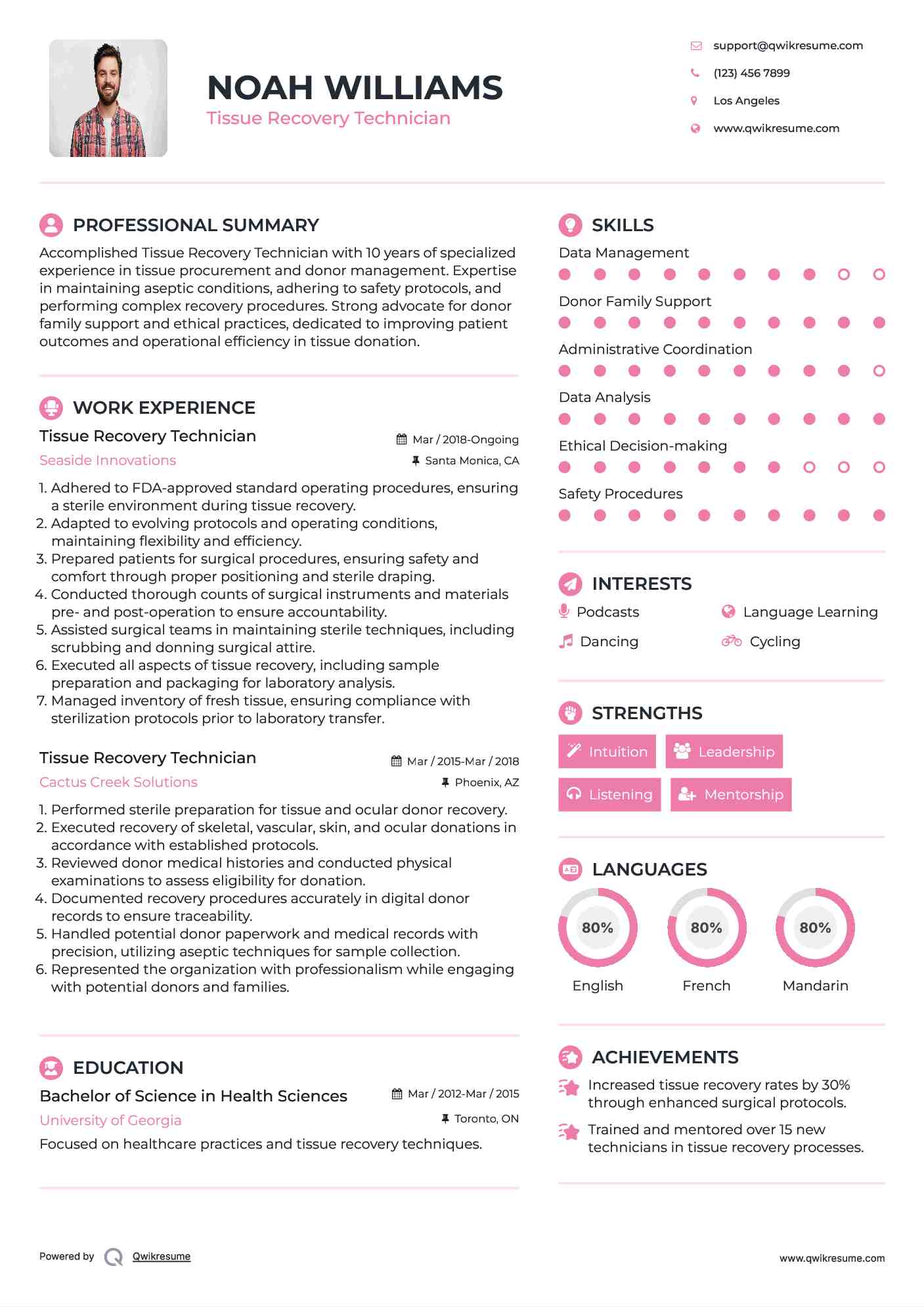 Tissue Recovery Technician Resume Samples QwikResume