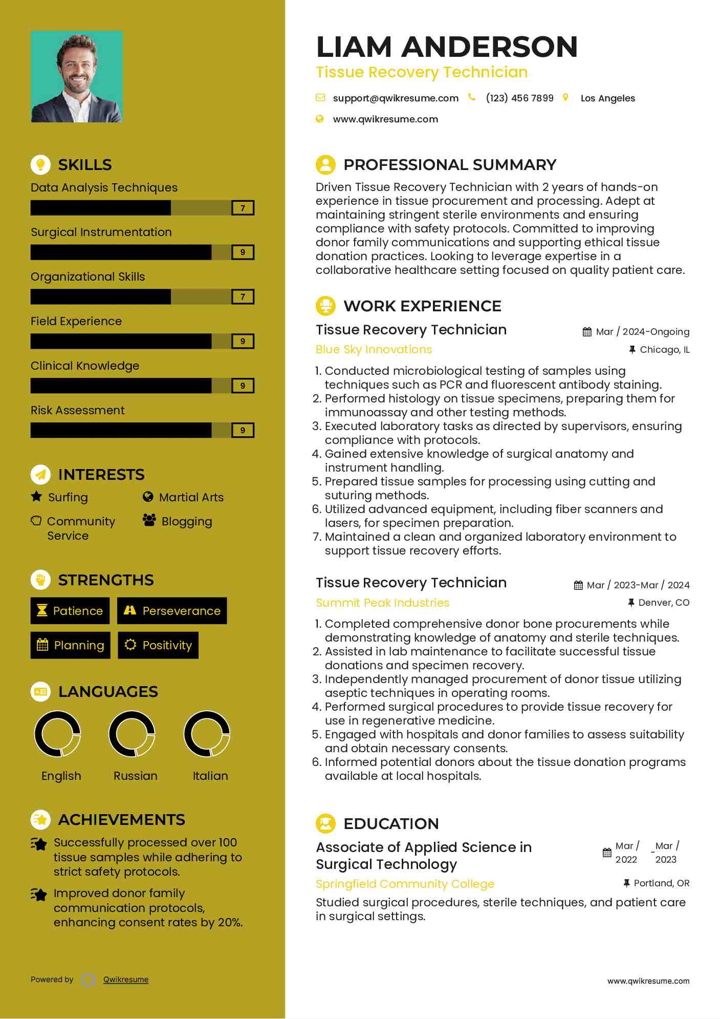 Tissue Recovery Technician Resume Example