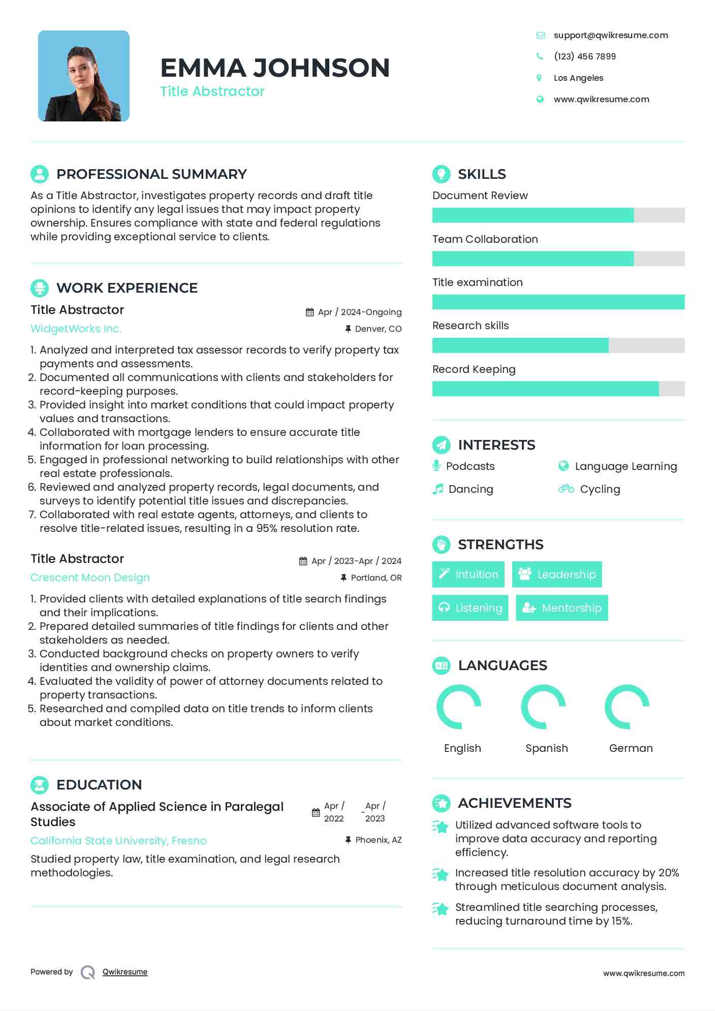 Title Abstractor Resume Format