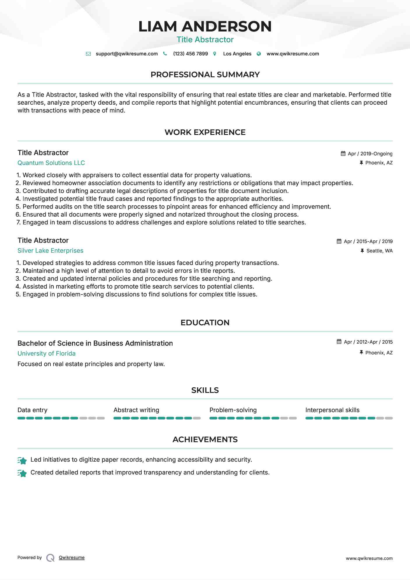 Title Abstractor Resume Model