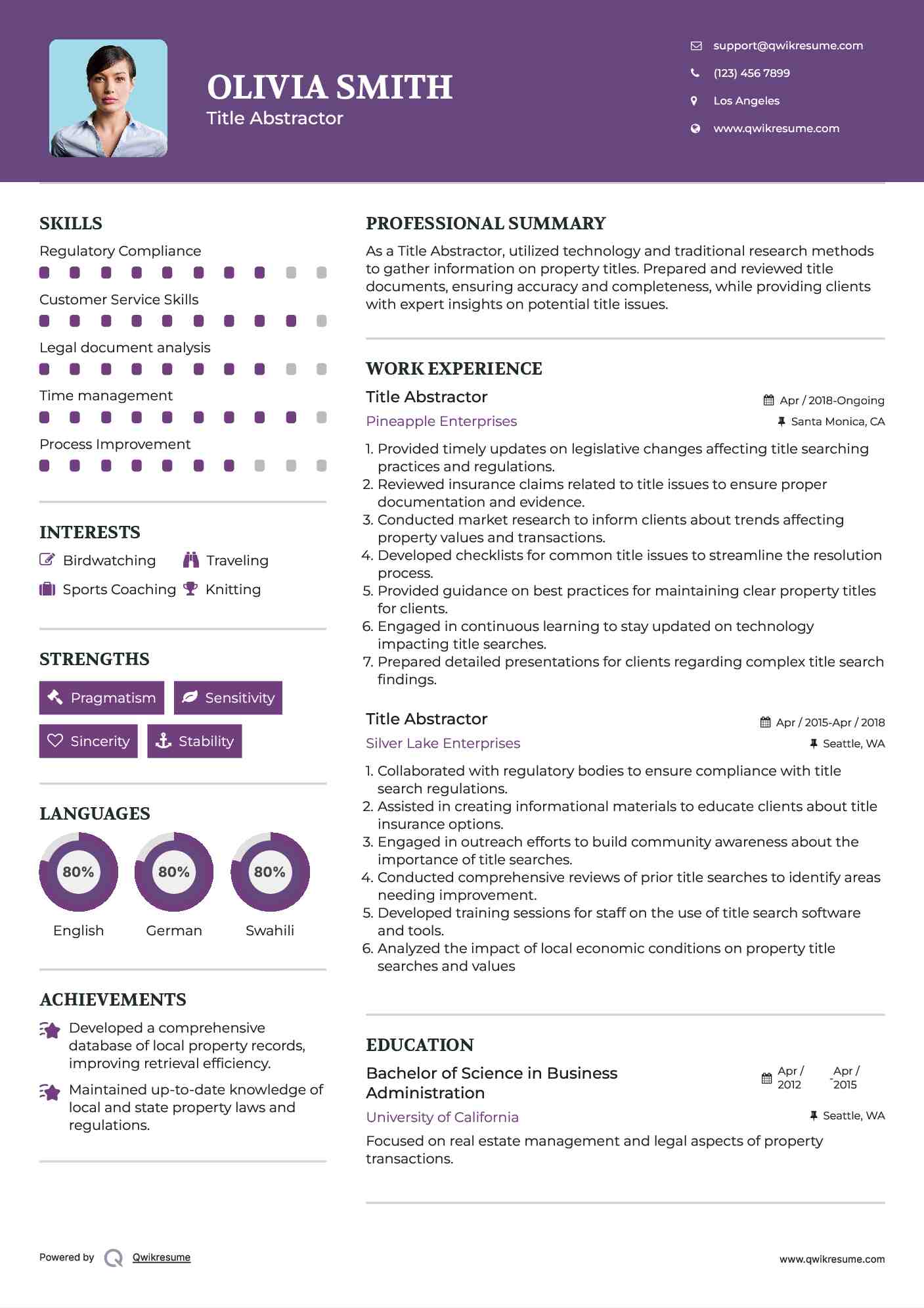 Title Abstractor Resume Template