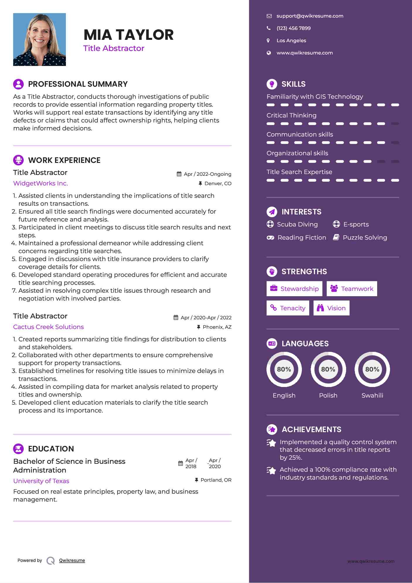 Title Abstractor Resume Example