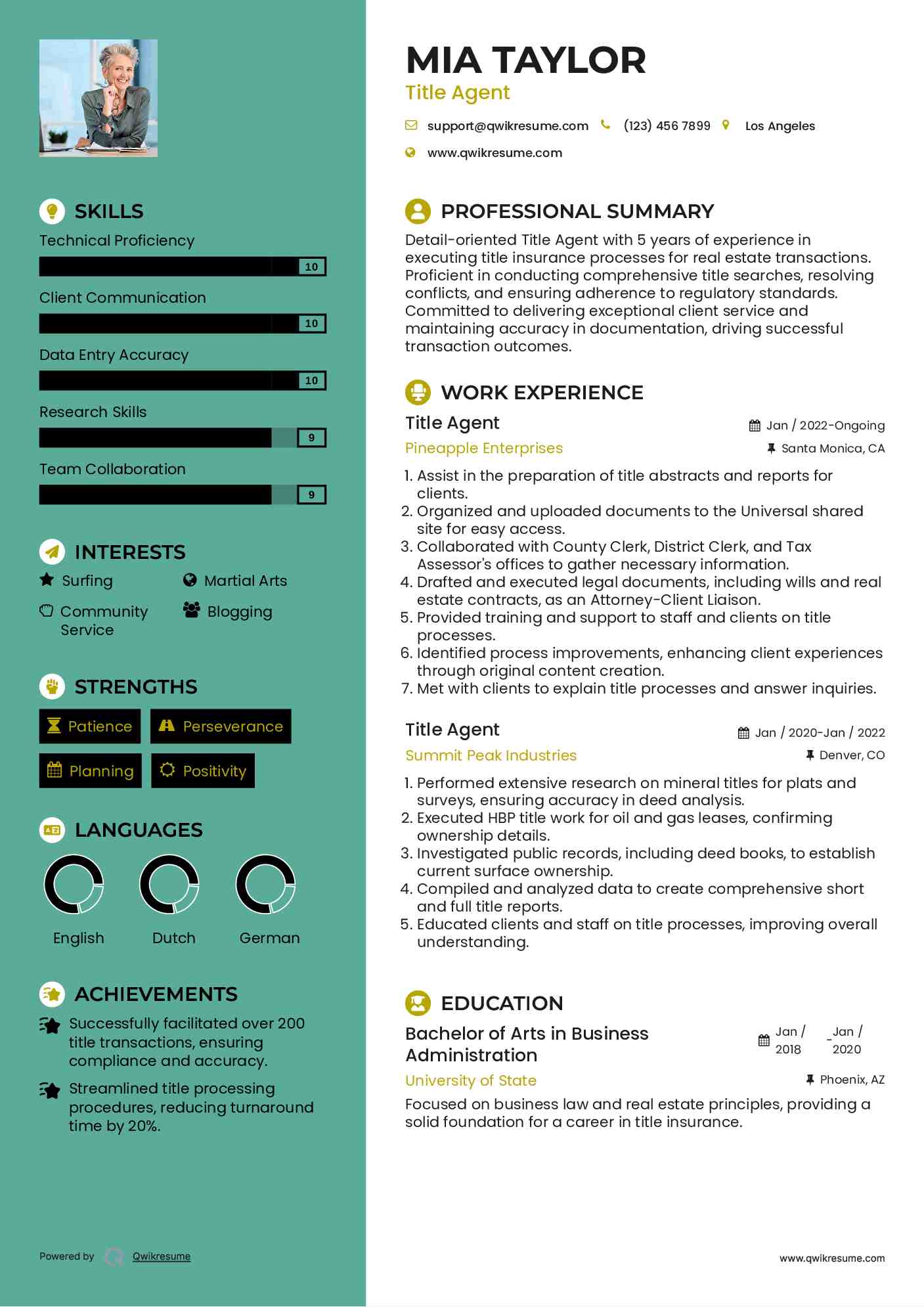Title Agent Resume Example