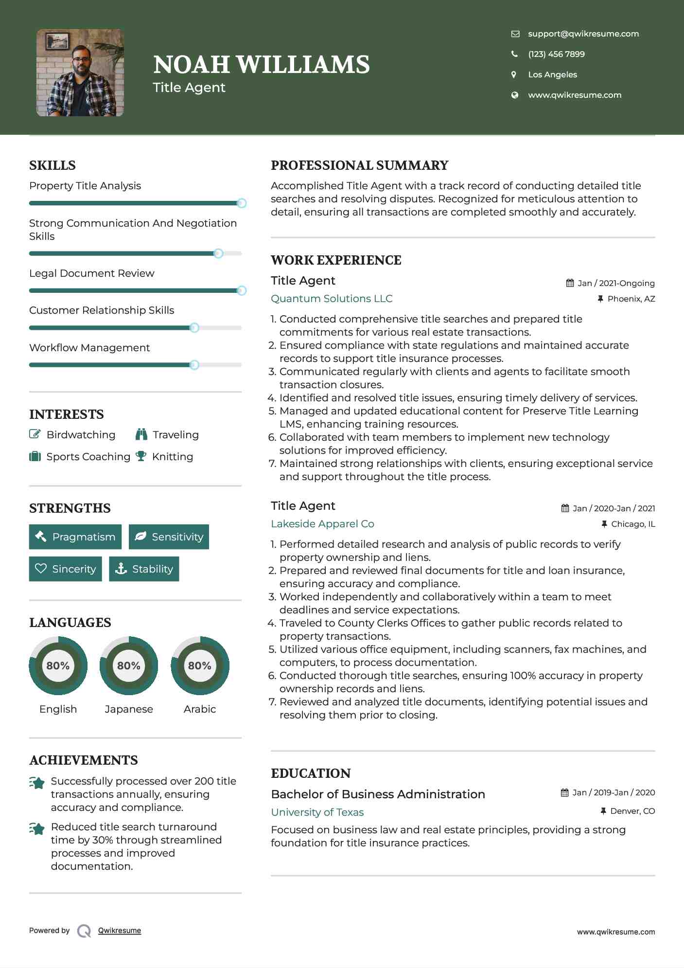 Title Agent Resume Format
