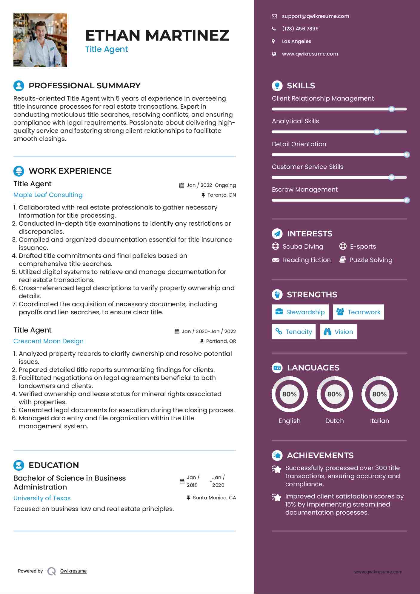 Title Agent Resume Sample