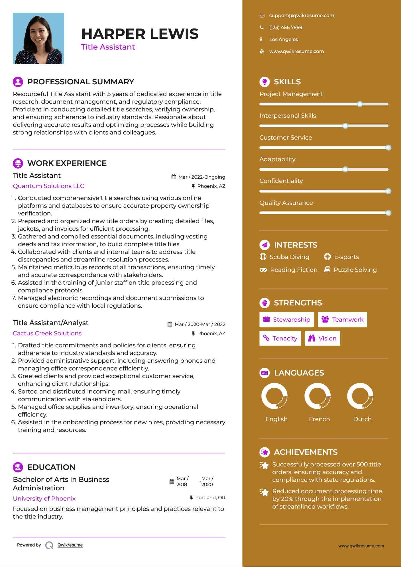 Title Assistant Resume Template