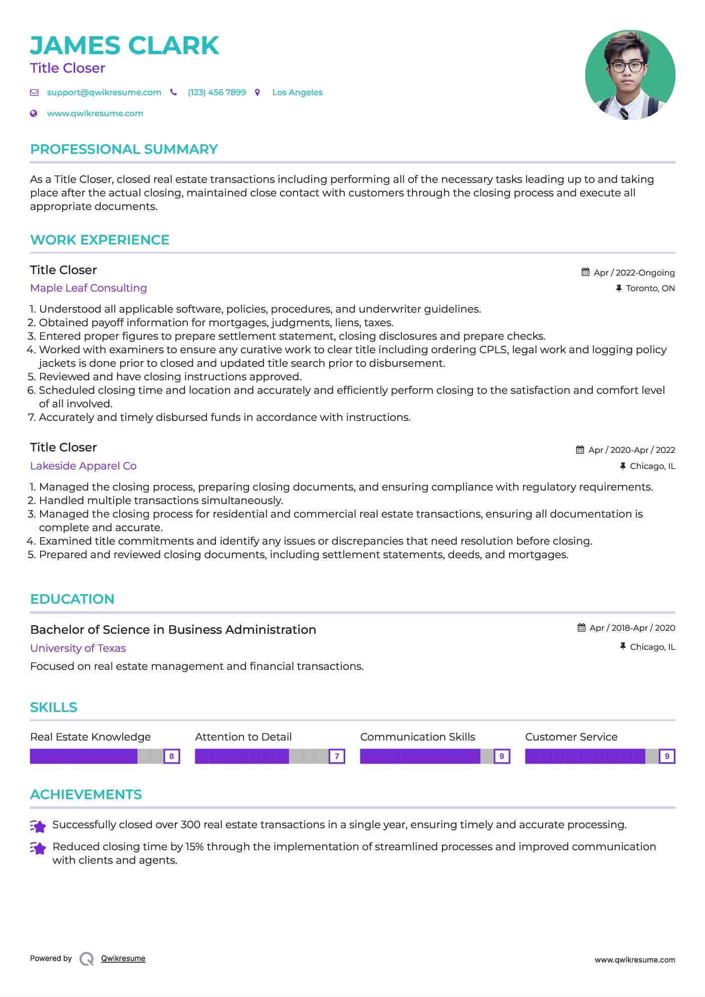 Title Closer Resume Sample