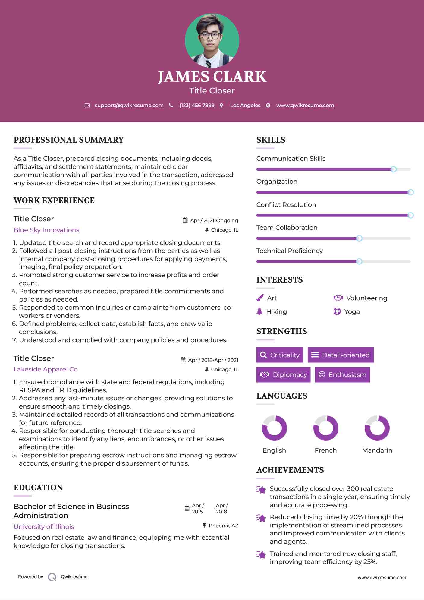 Title Closer Resume Template