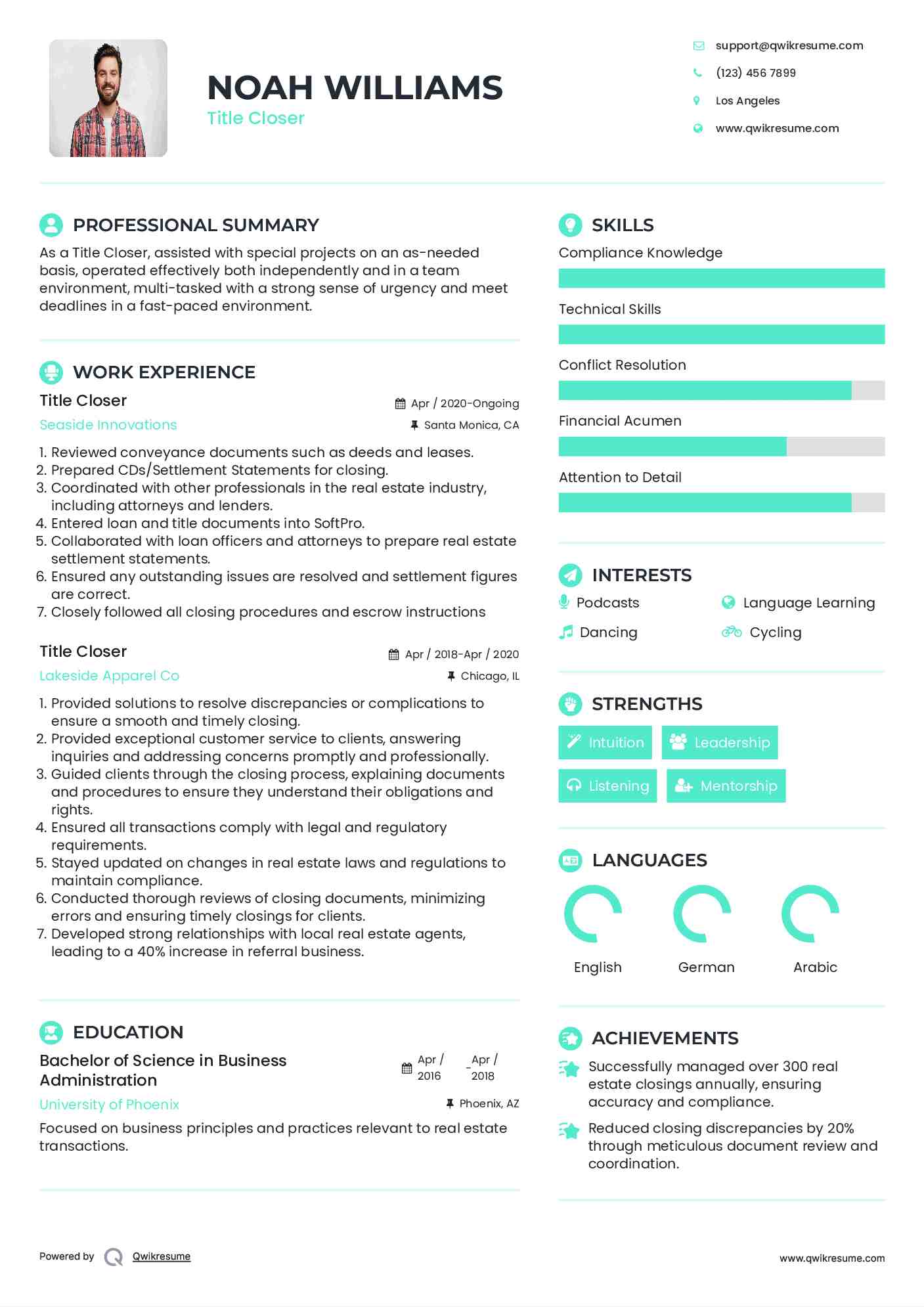 Title Closer Resume Example