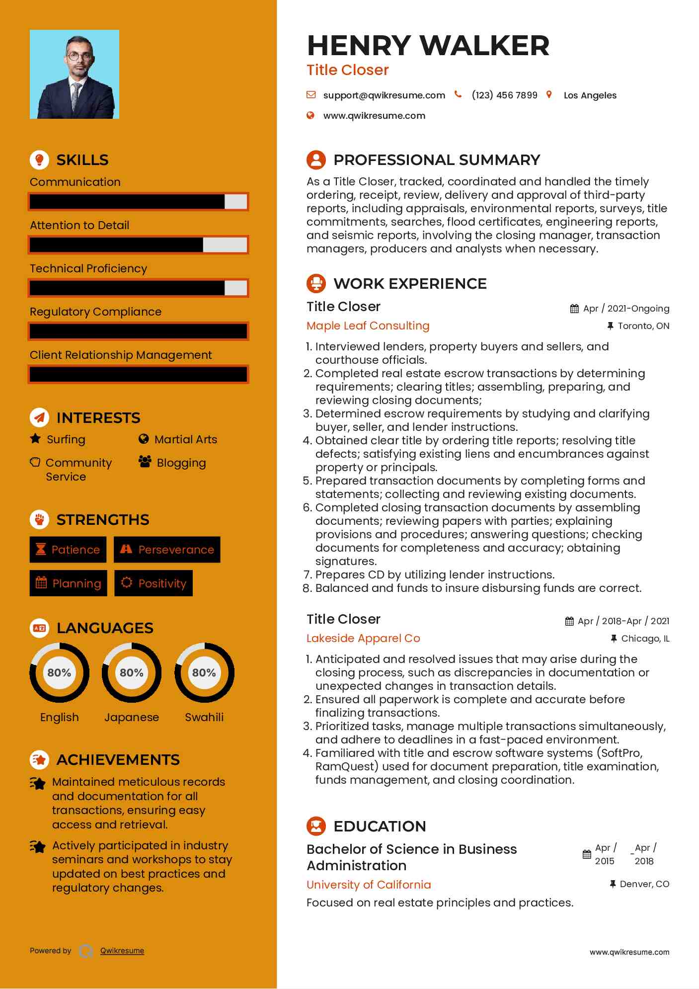 Title Closer Resume Format