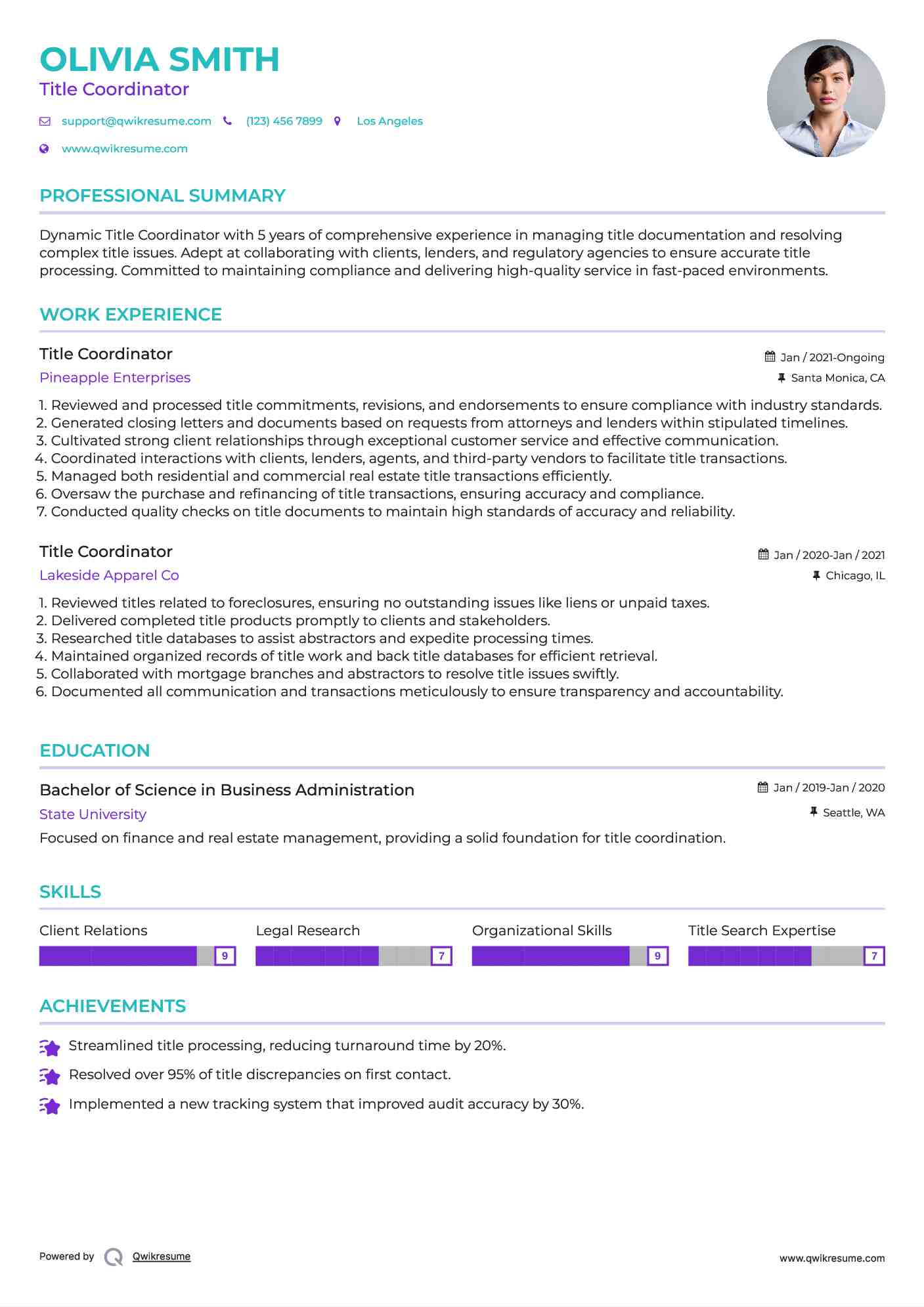 Title Coordinator Resume Format