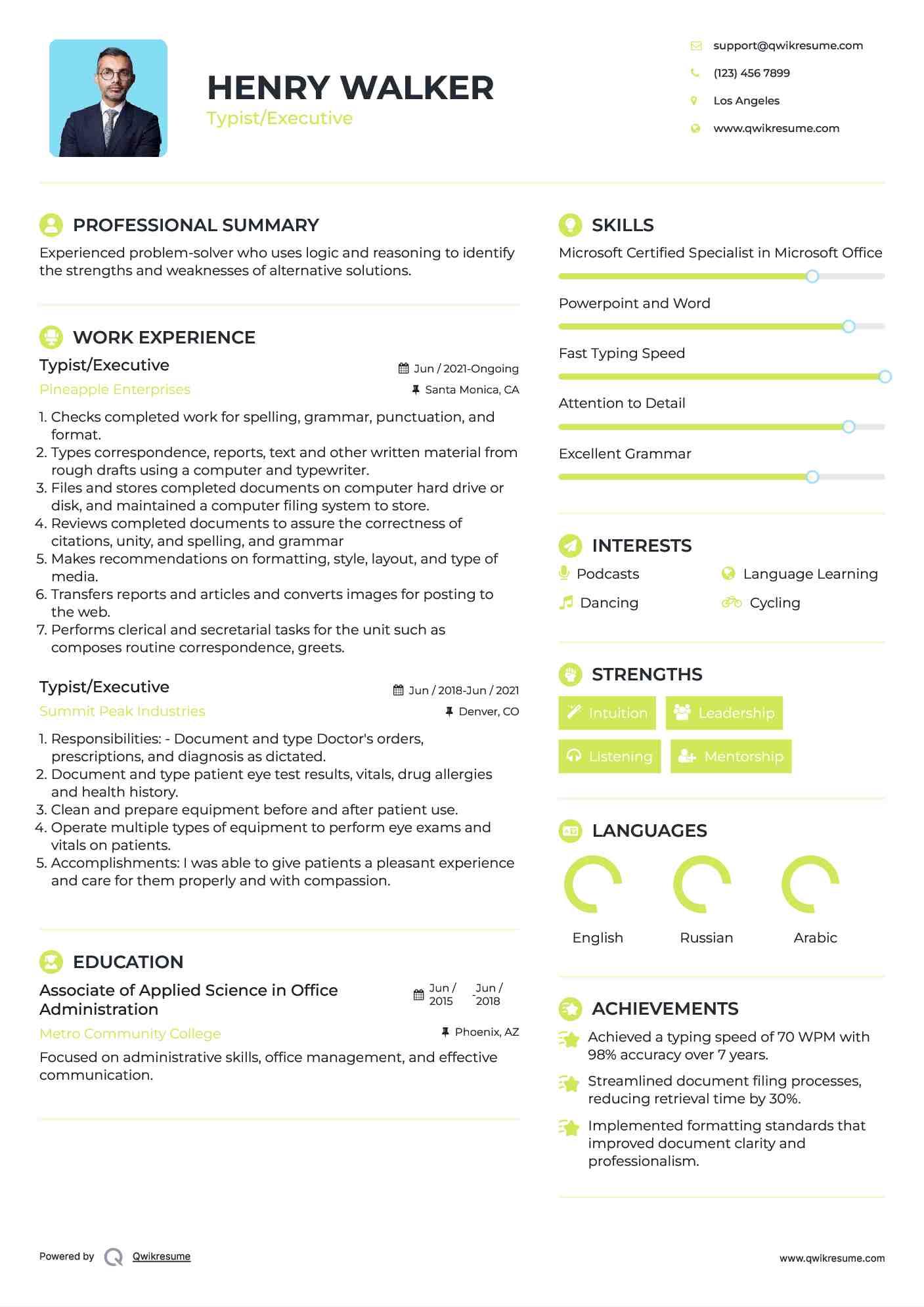Typist/Executive Resume Template