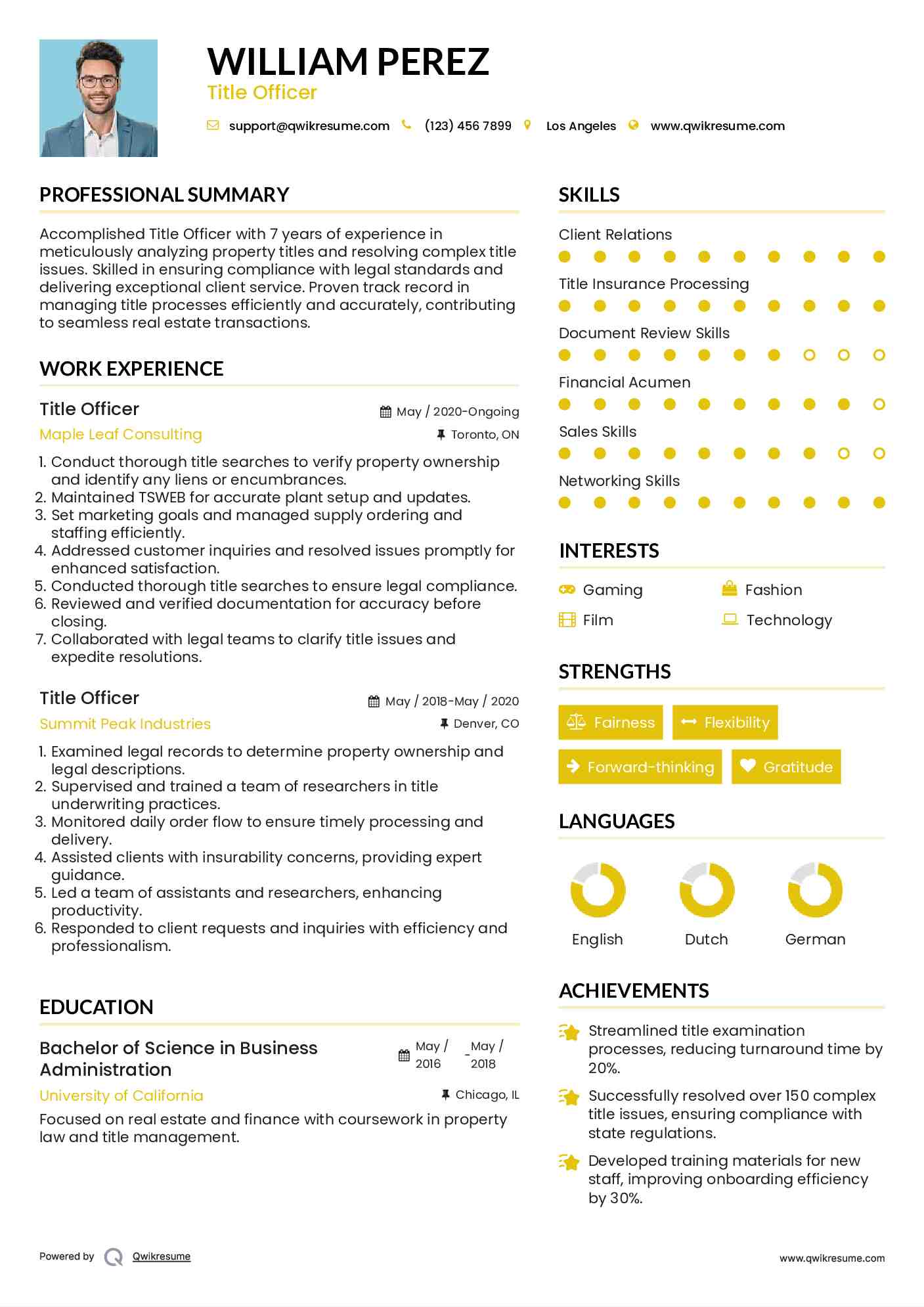 Title Officer Resume Format