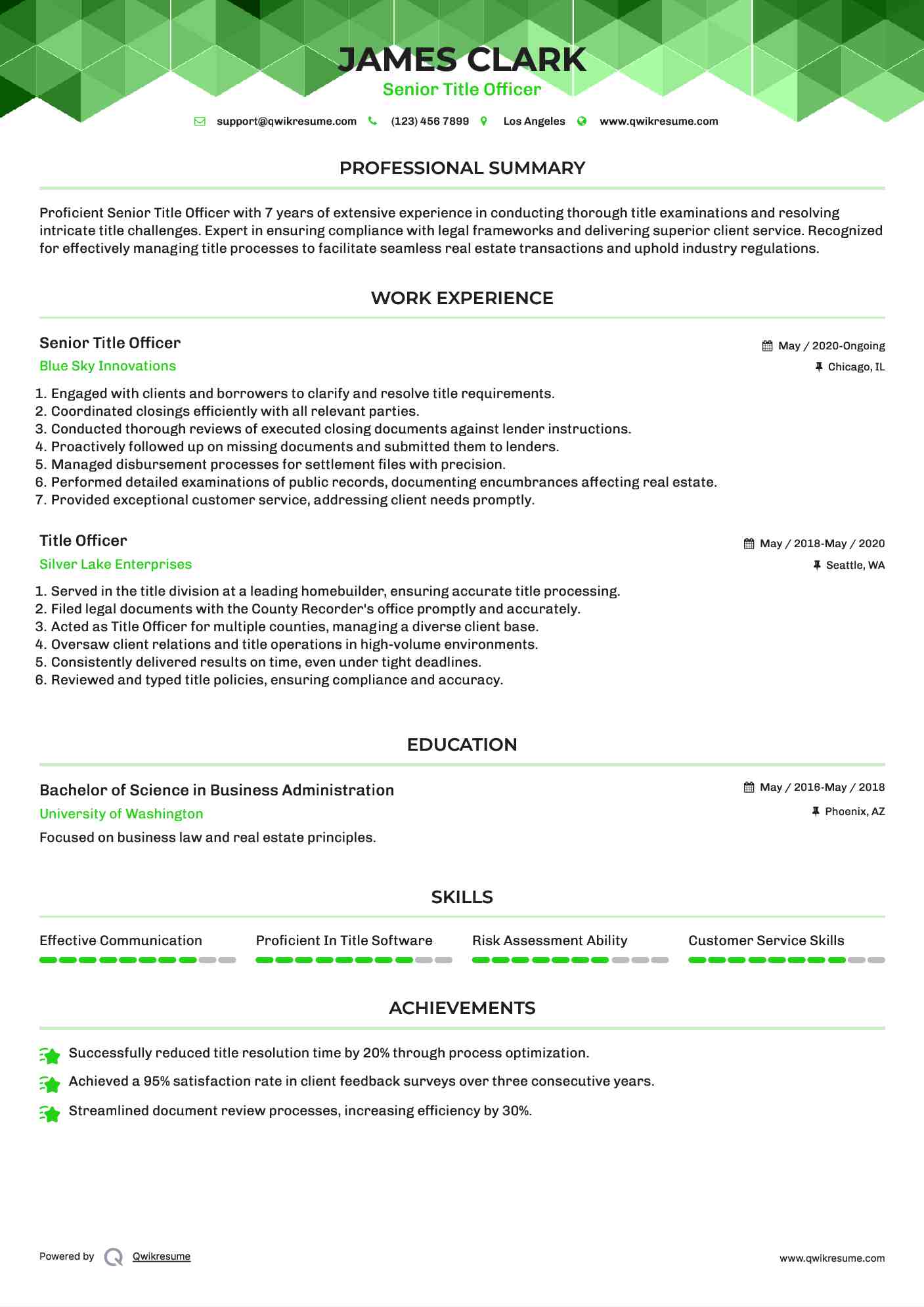 Senior Title Officer  Resume Model