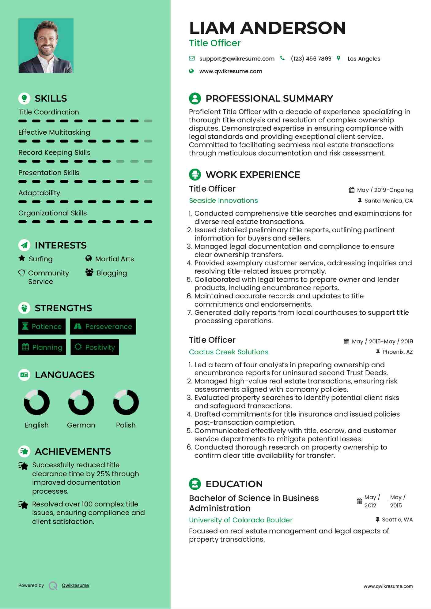 Title Officer Resume Model