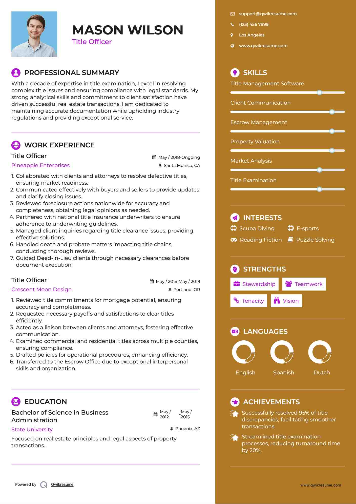 Title Officer Resume Template