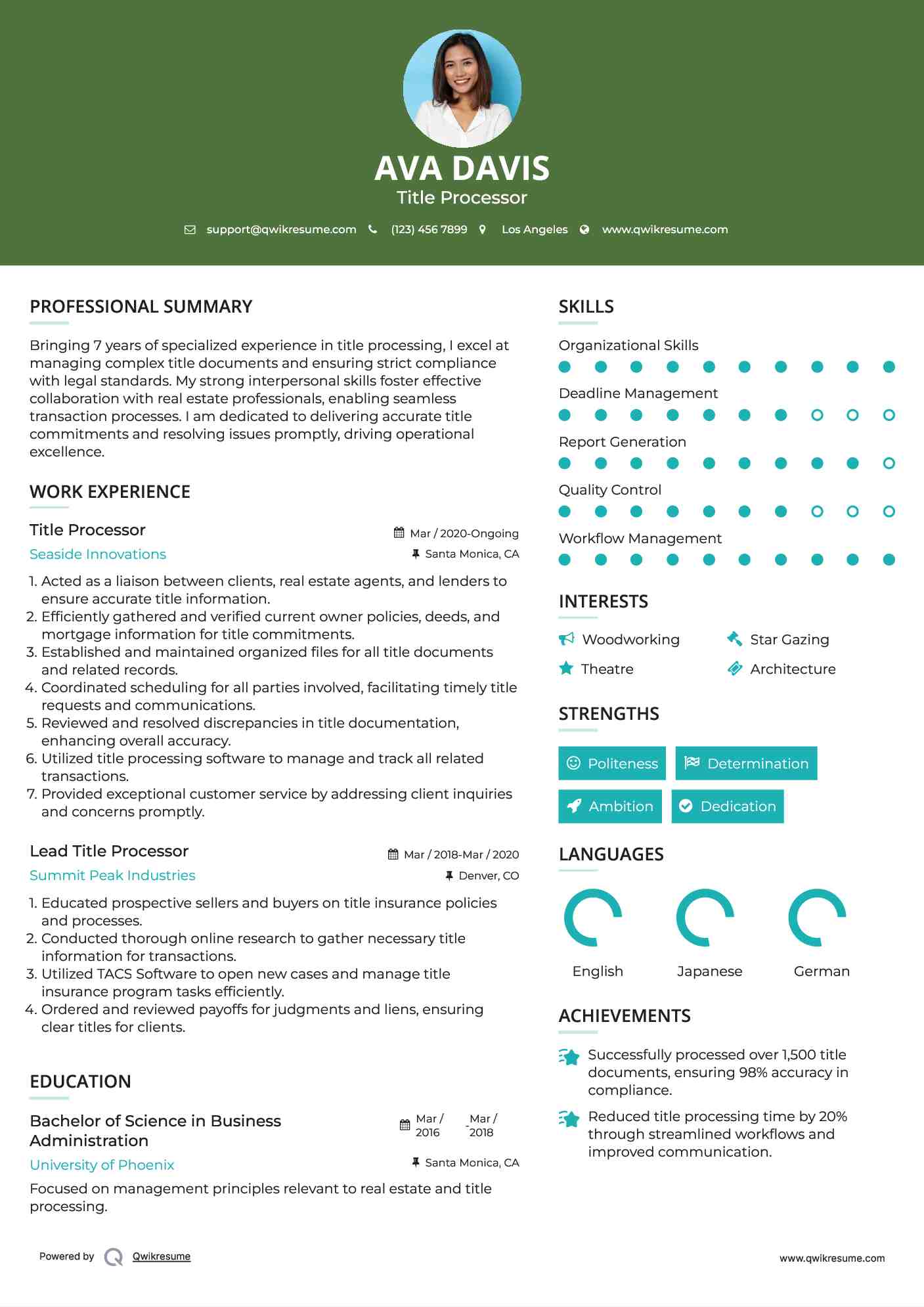 Title Processor Resume Template