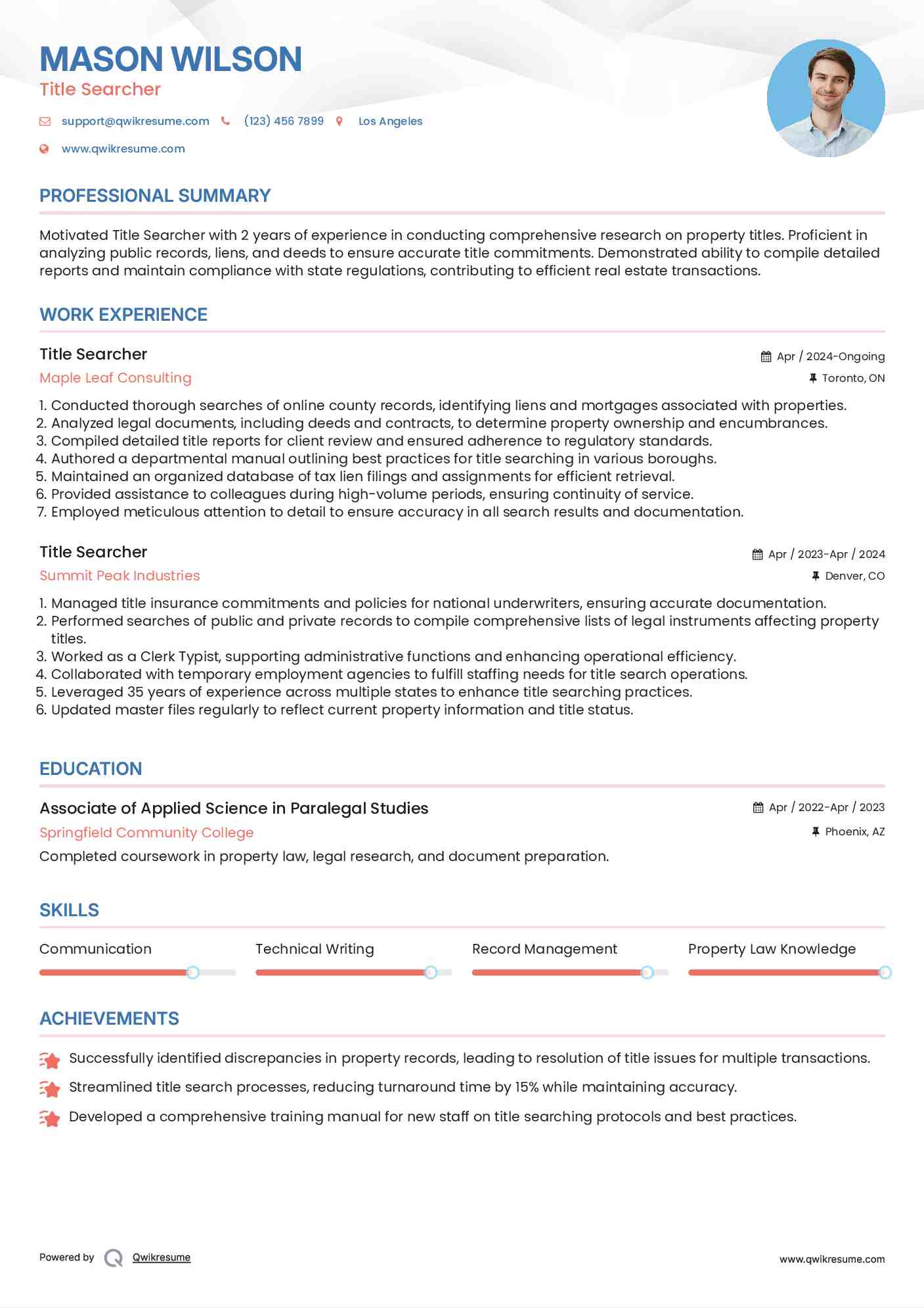 Title Searcher Resume Format