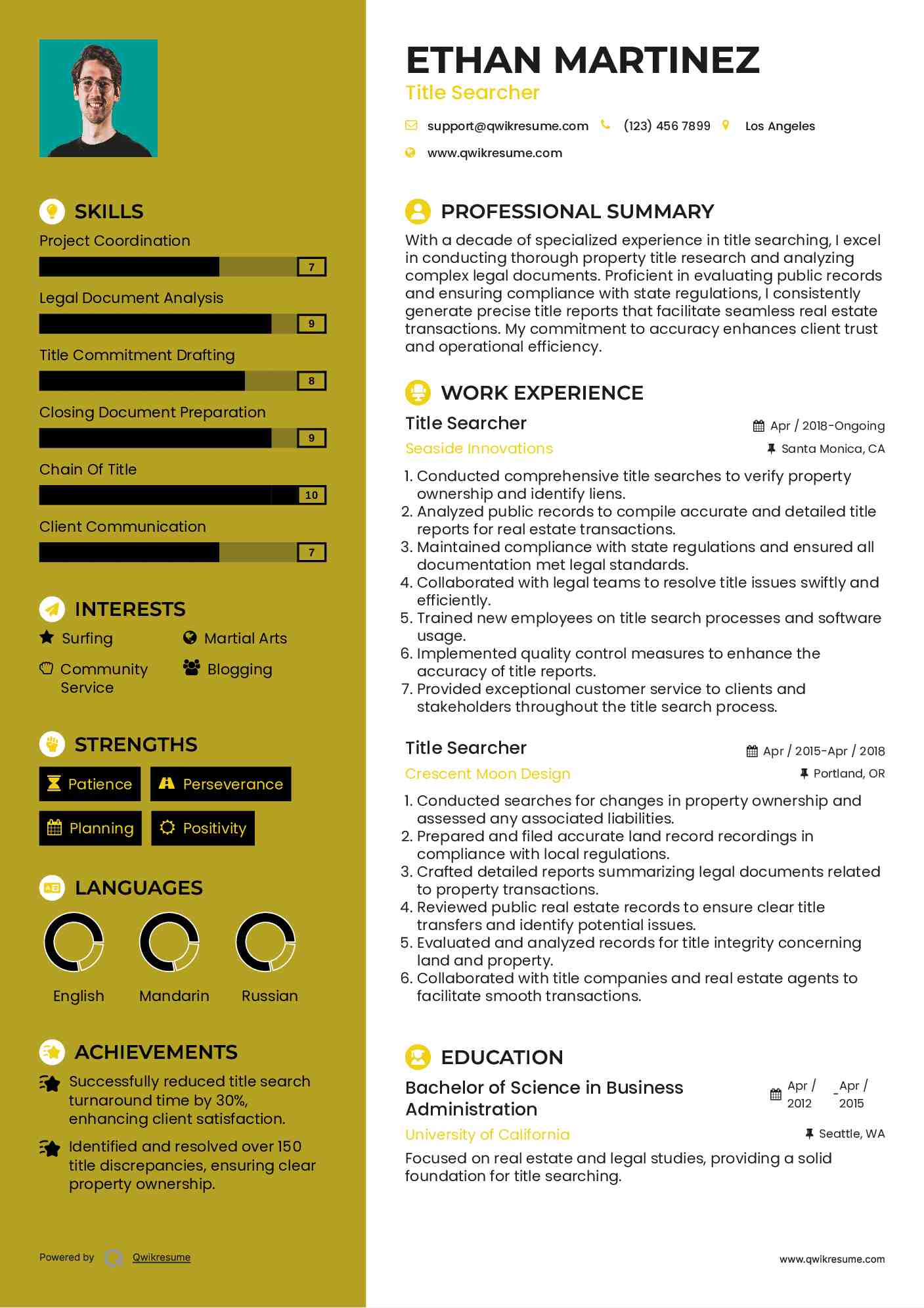 Title Searcher Resume Sample