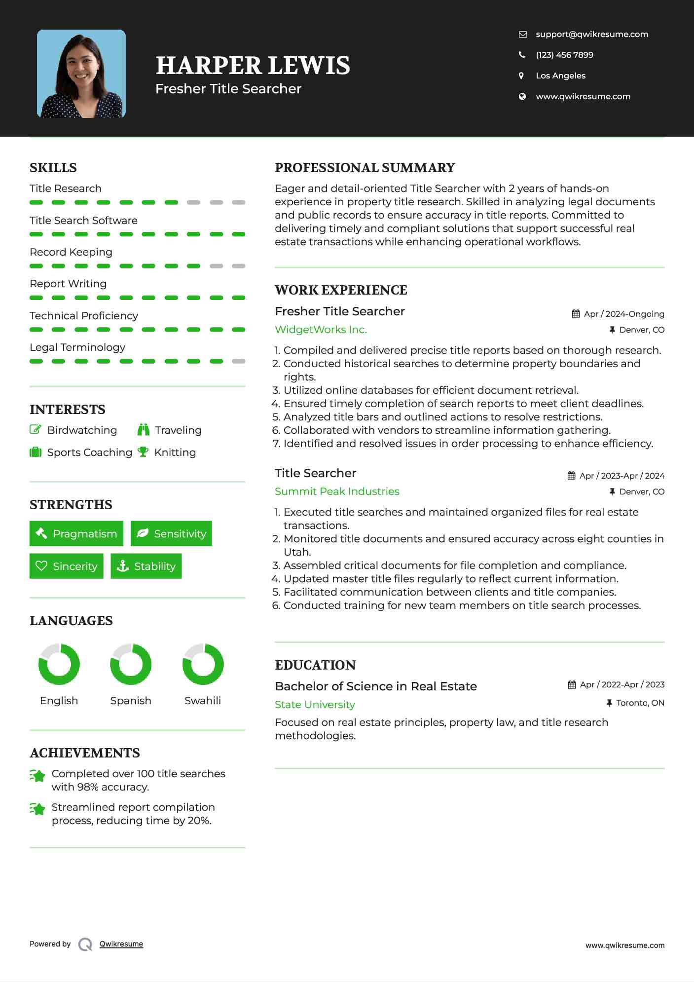Fresher Title Searcher Resume Template