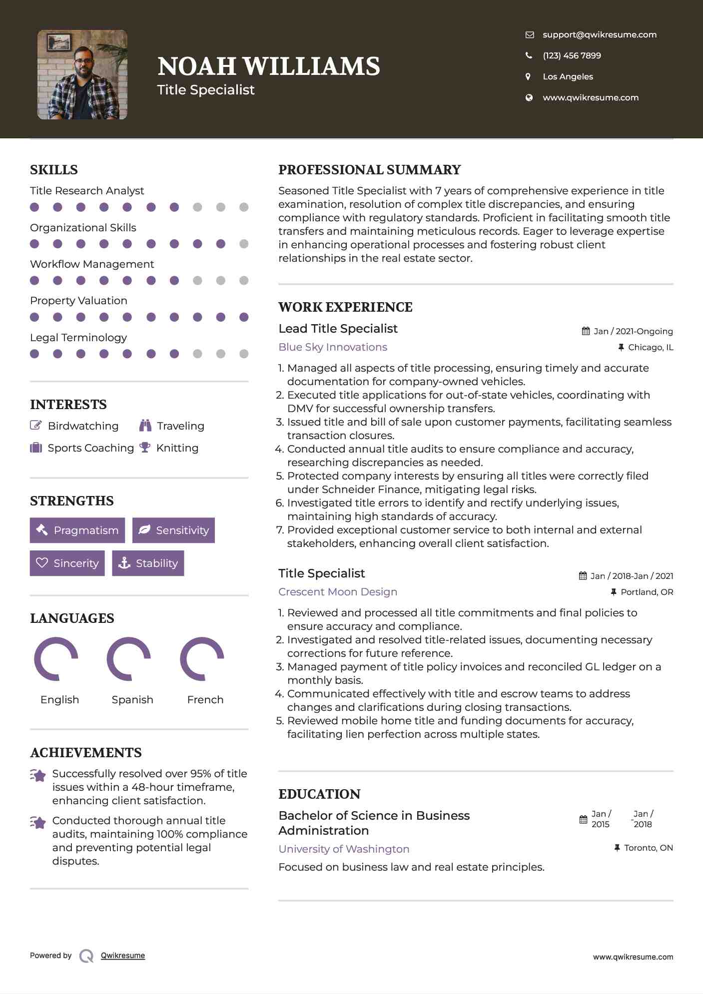 Lead Title Specialist Resume Example