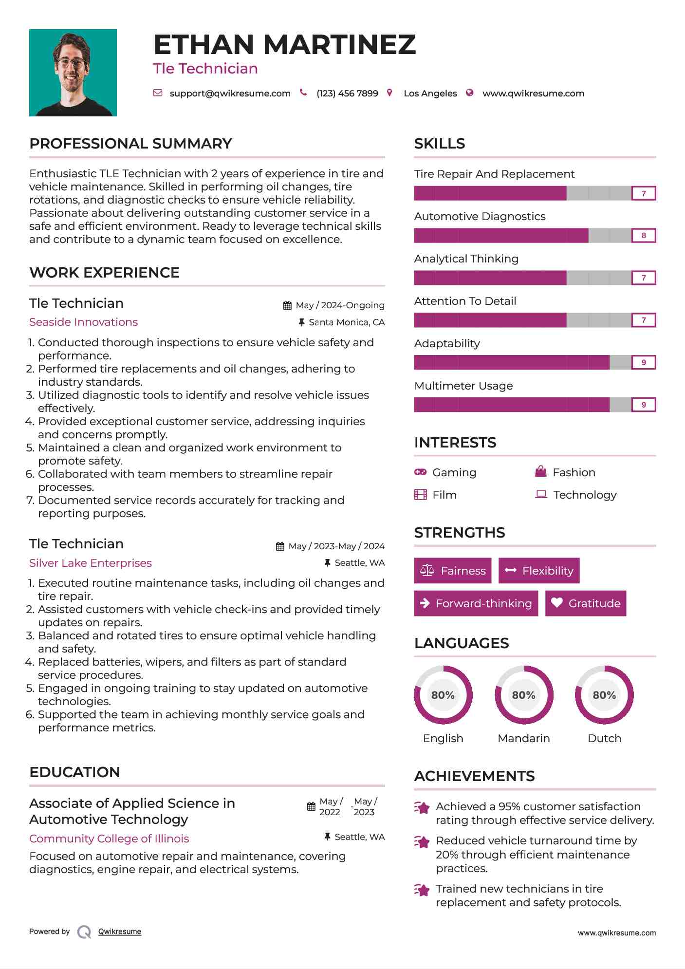 Tle Technician Resume Format