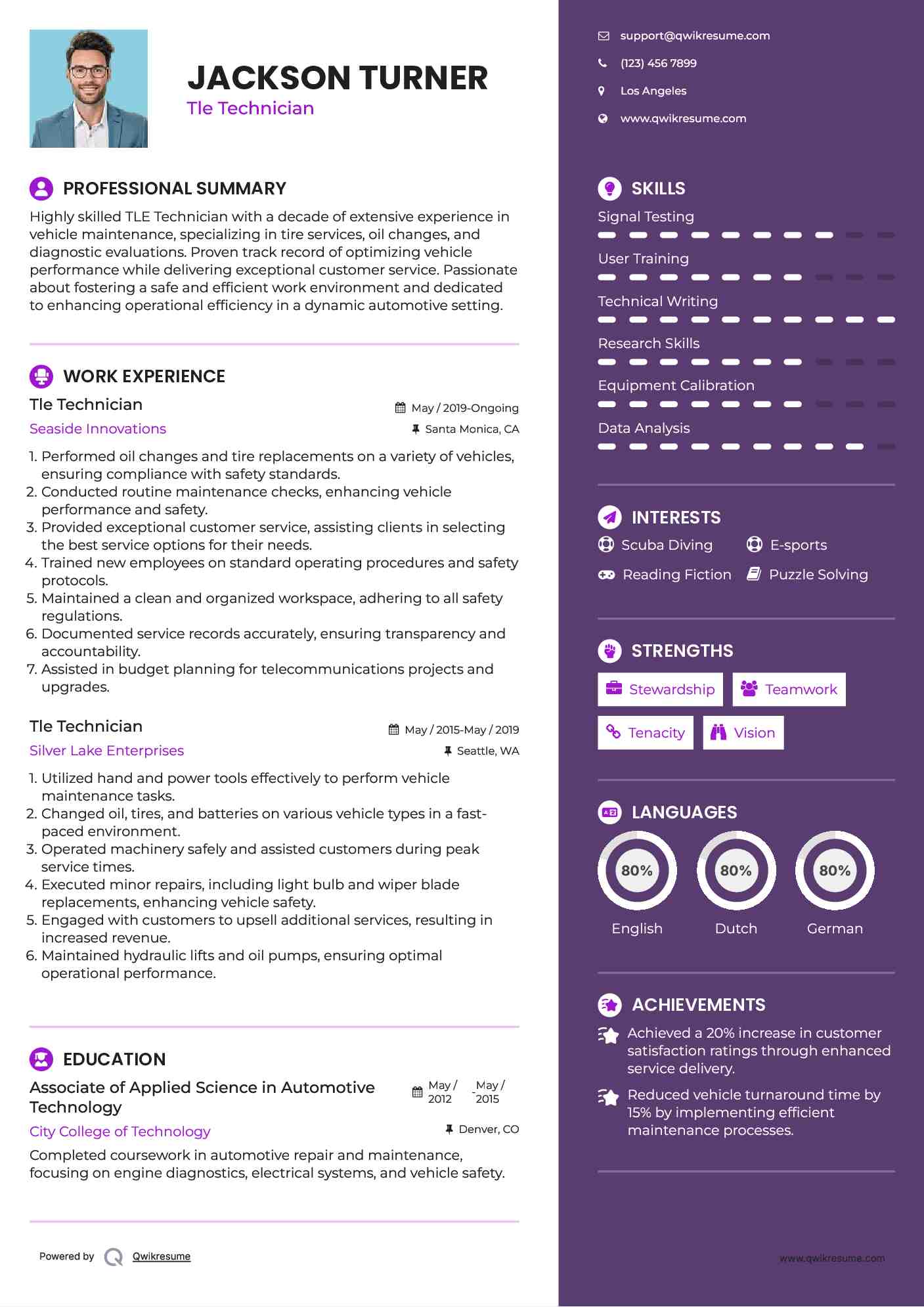 Tle Technician Resume Model
