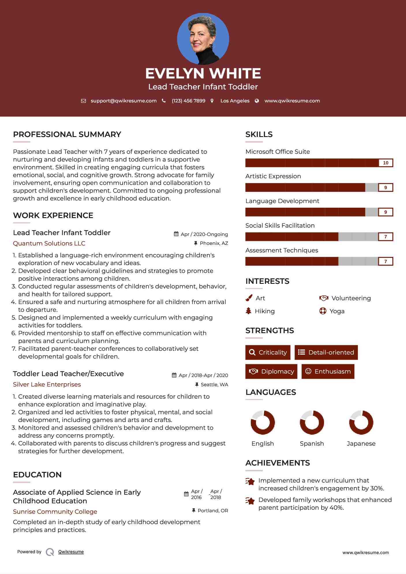 Lead Teacher Infant Toddler Resume Sample