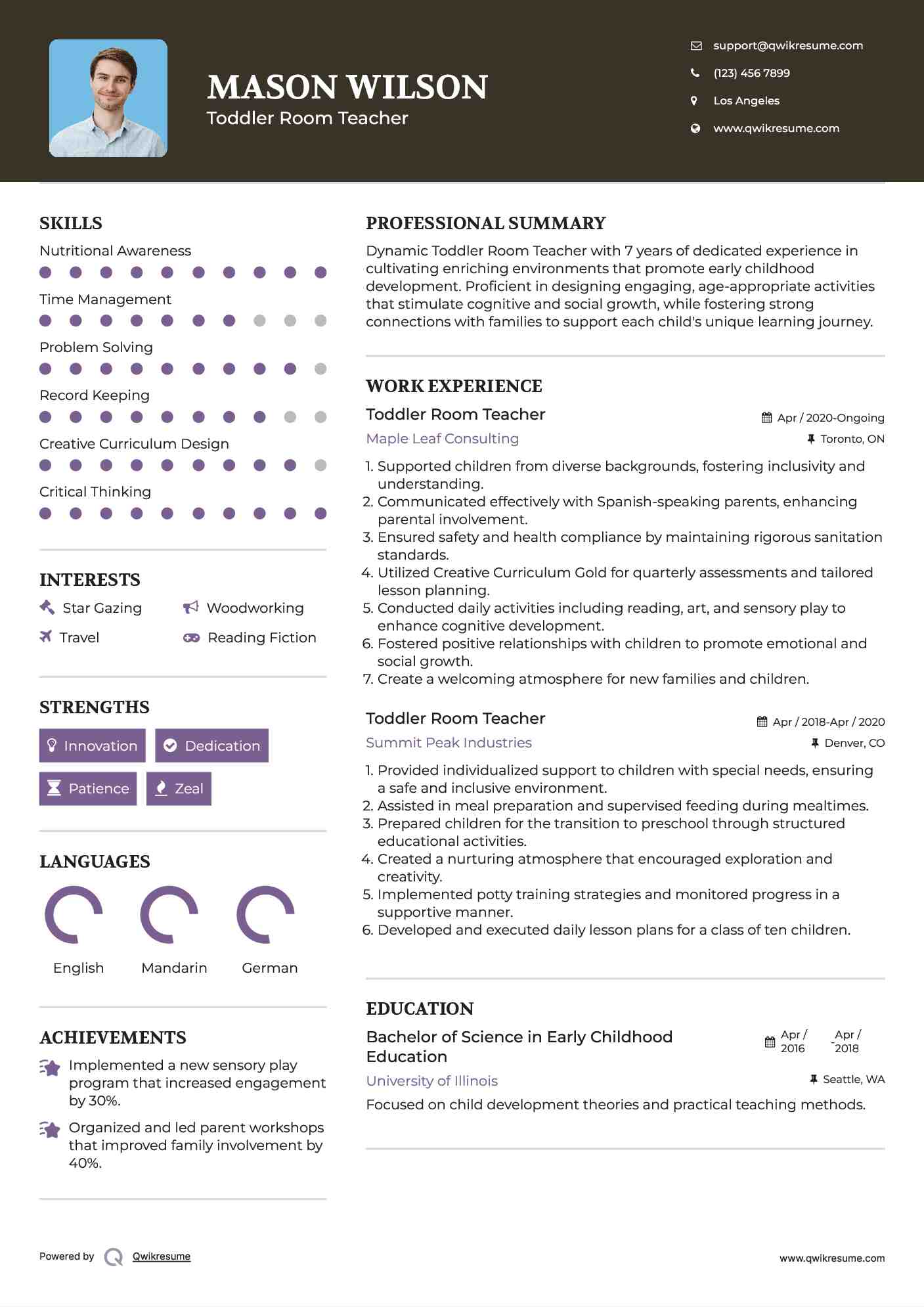 Toddler Room Teacher Resume Template