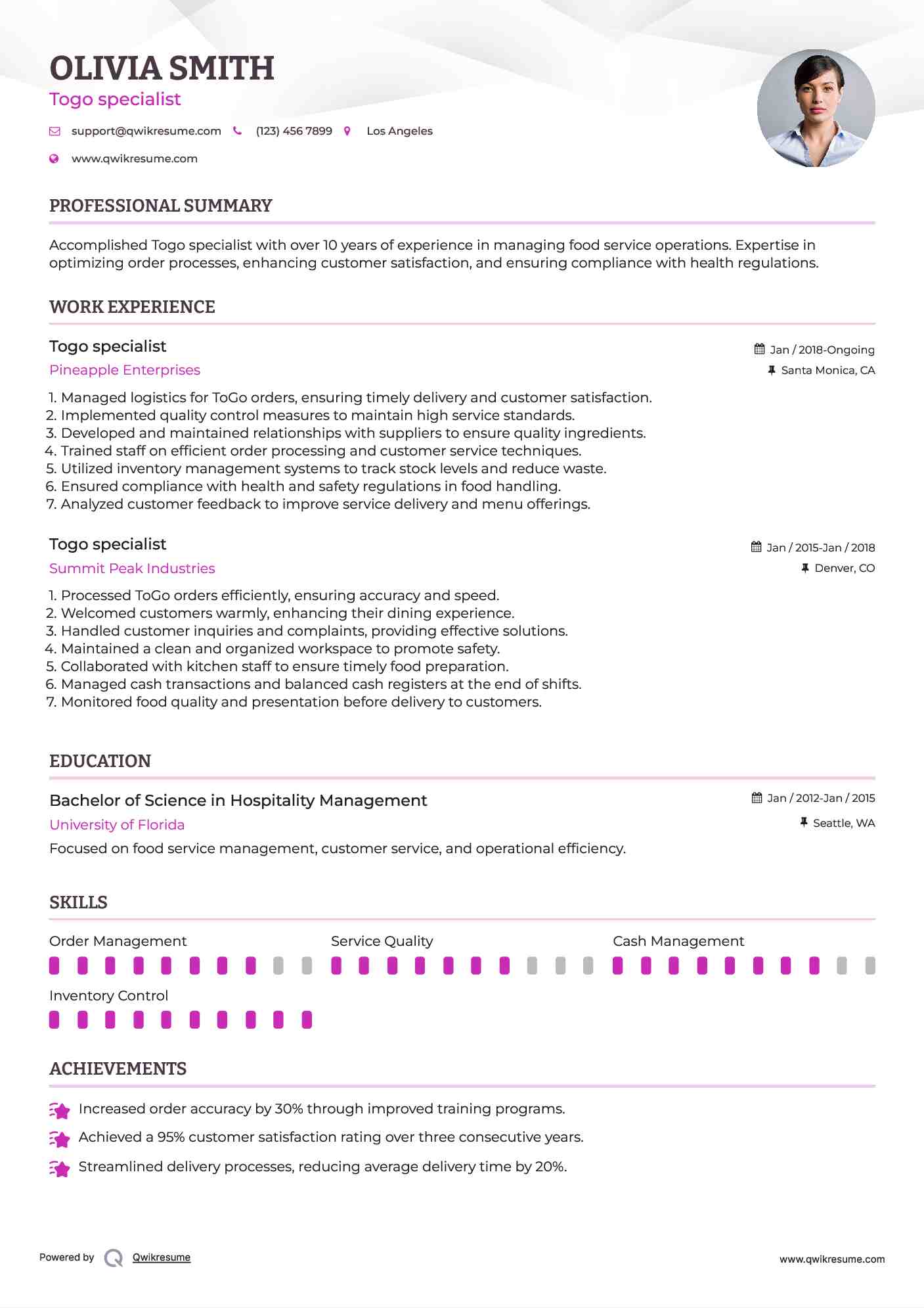 Togo specialist Resume Format