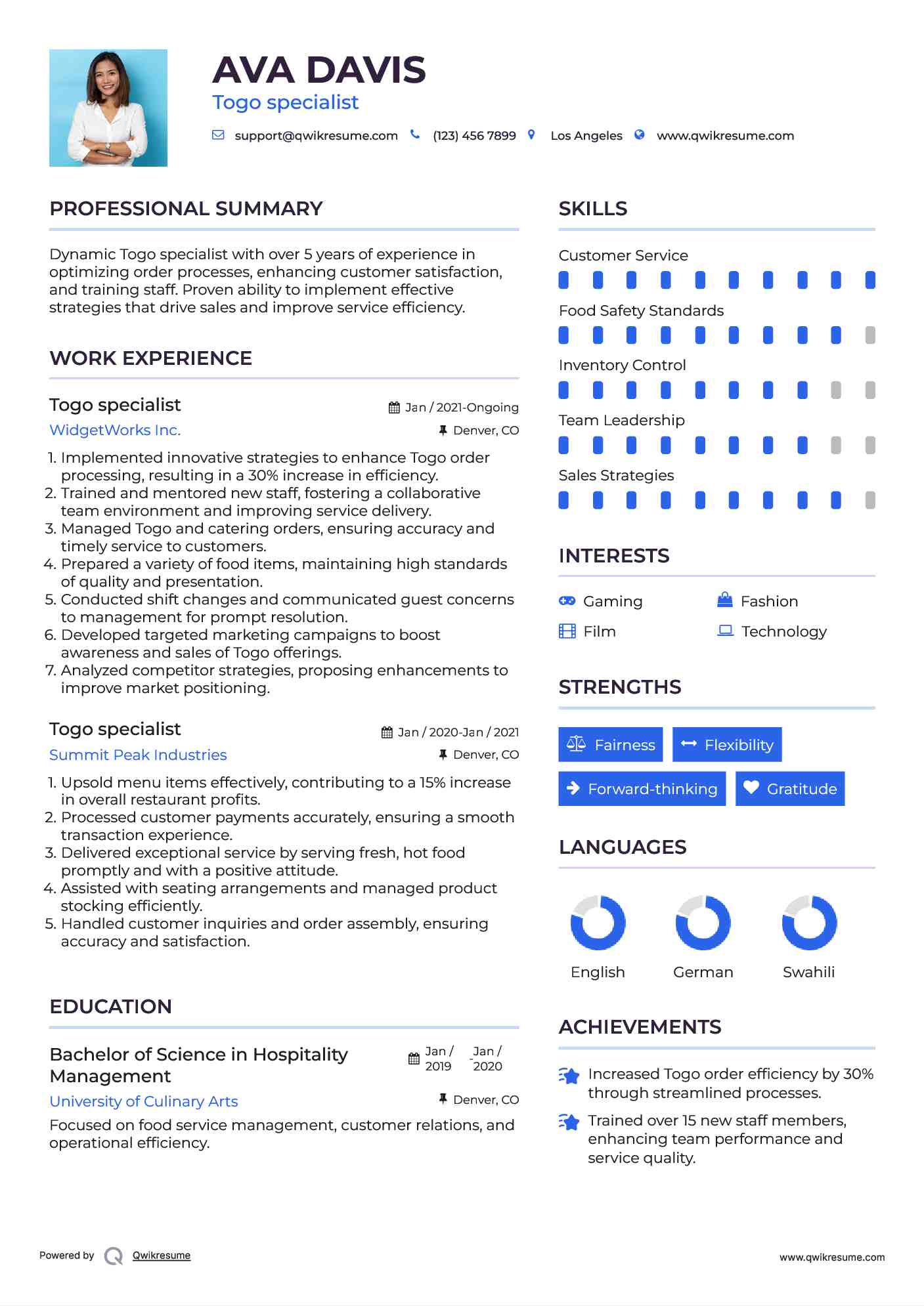 Togo specialist Resume Model