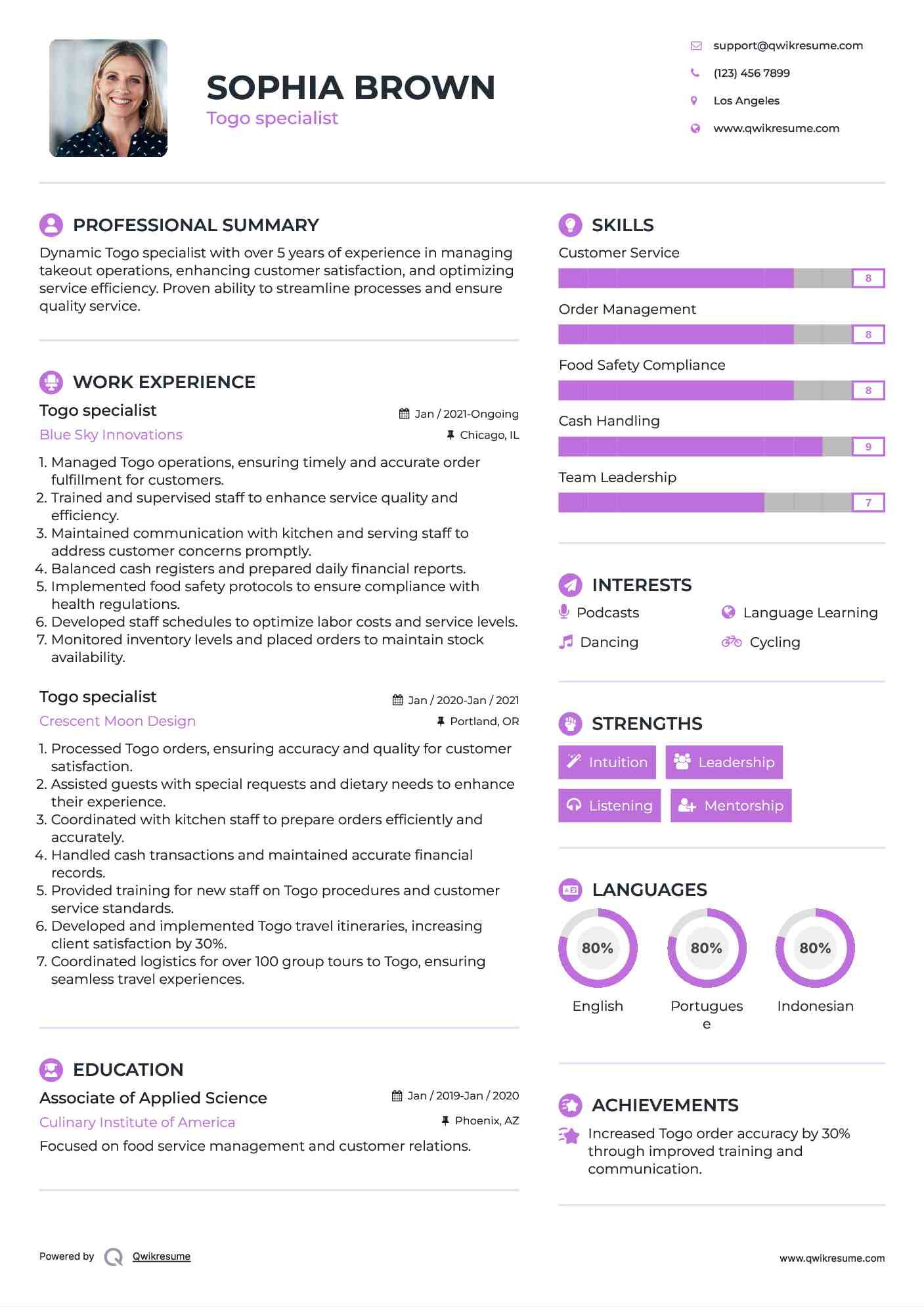 Togo specialist Resume Example