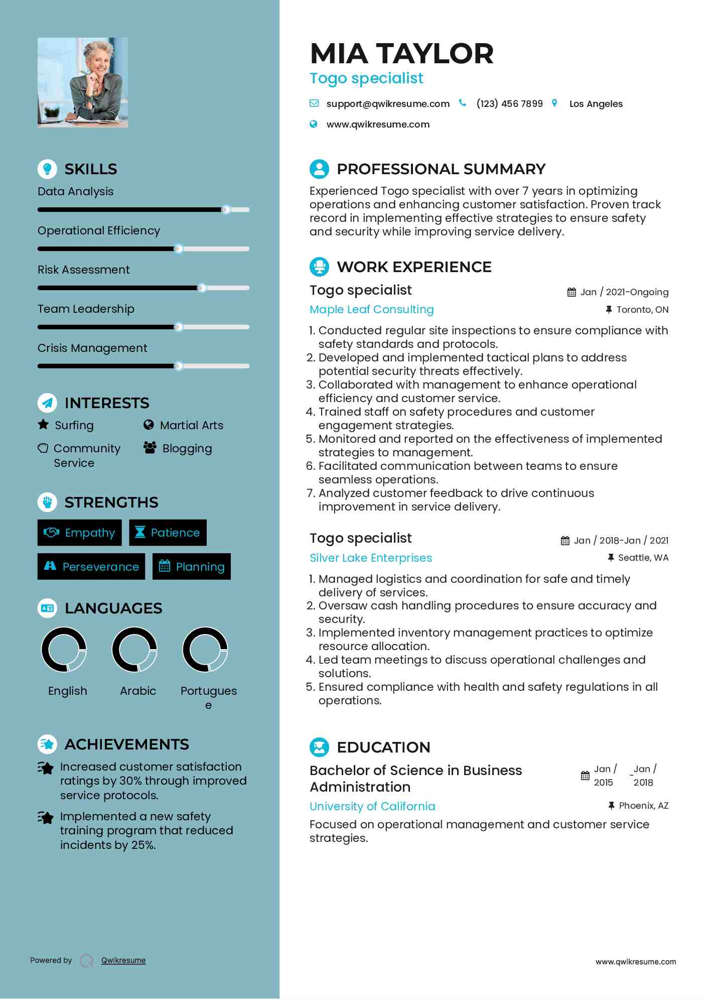 Togo specialist Resume Model