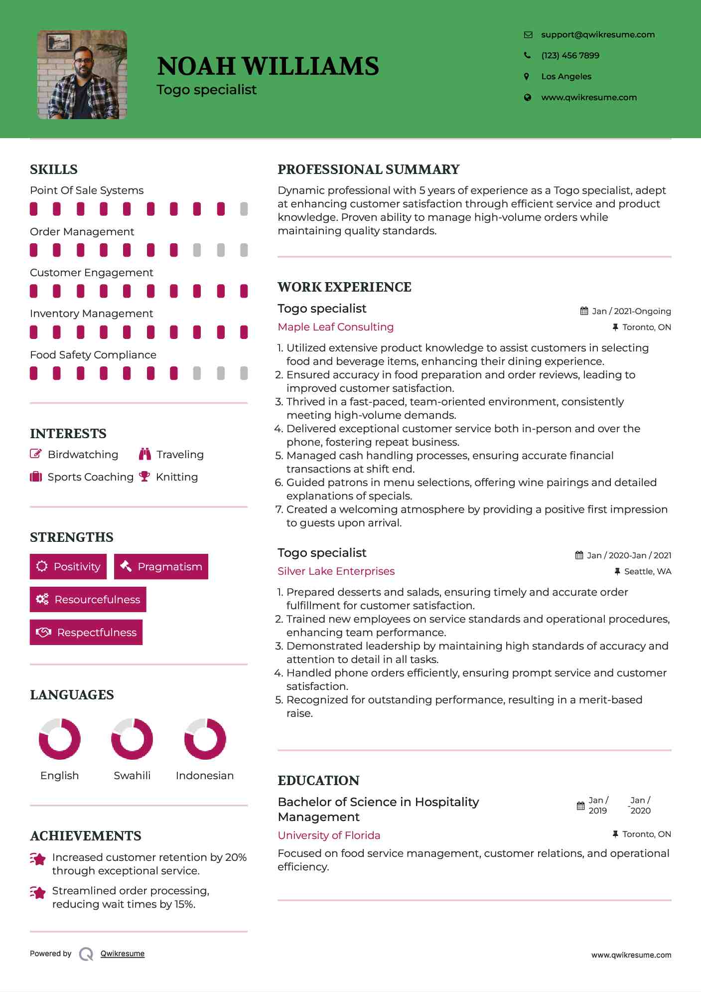Togo specialist Resume Template