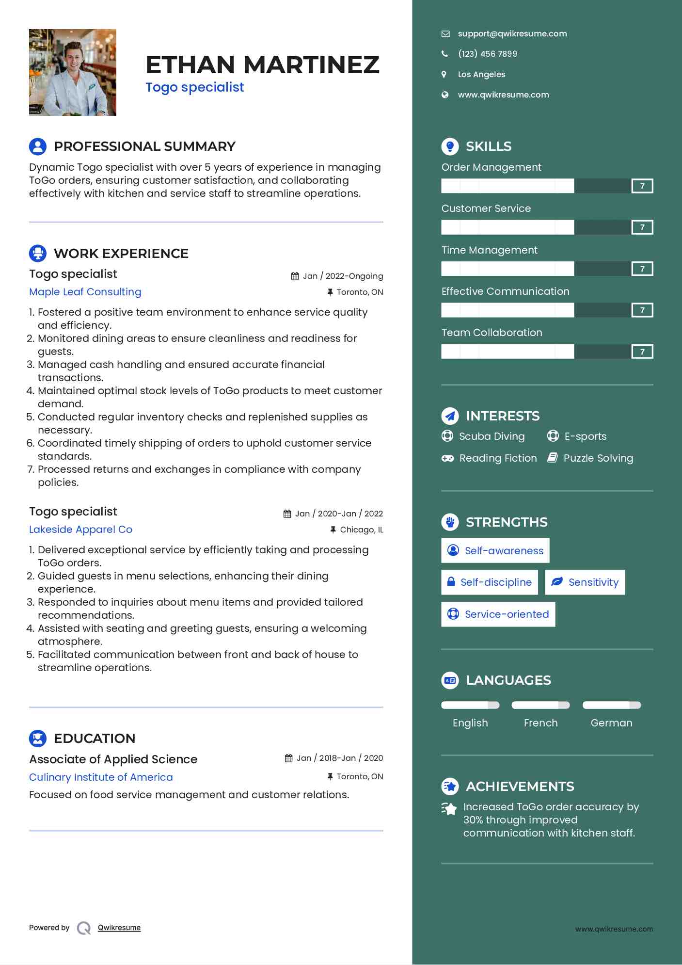 Togo specialist Resume Format