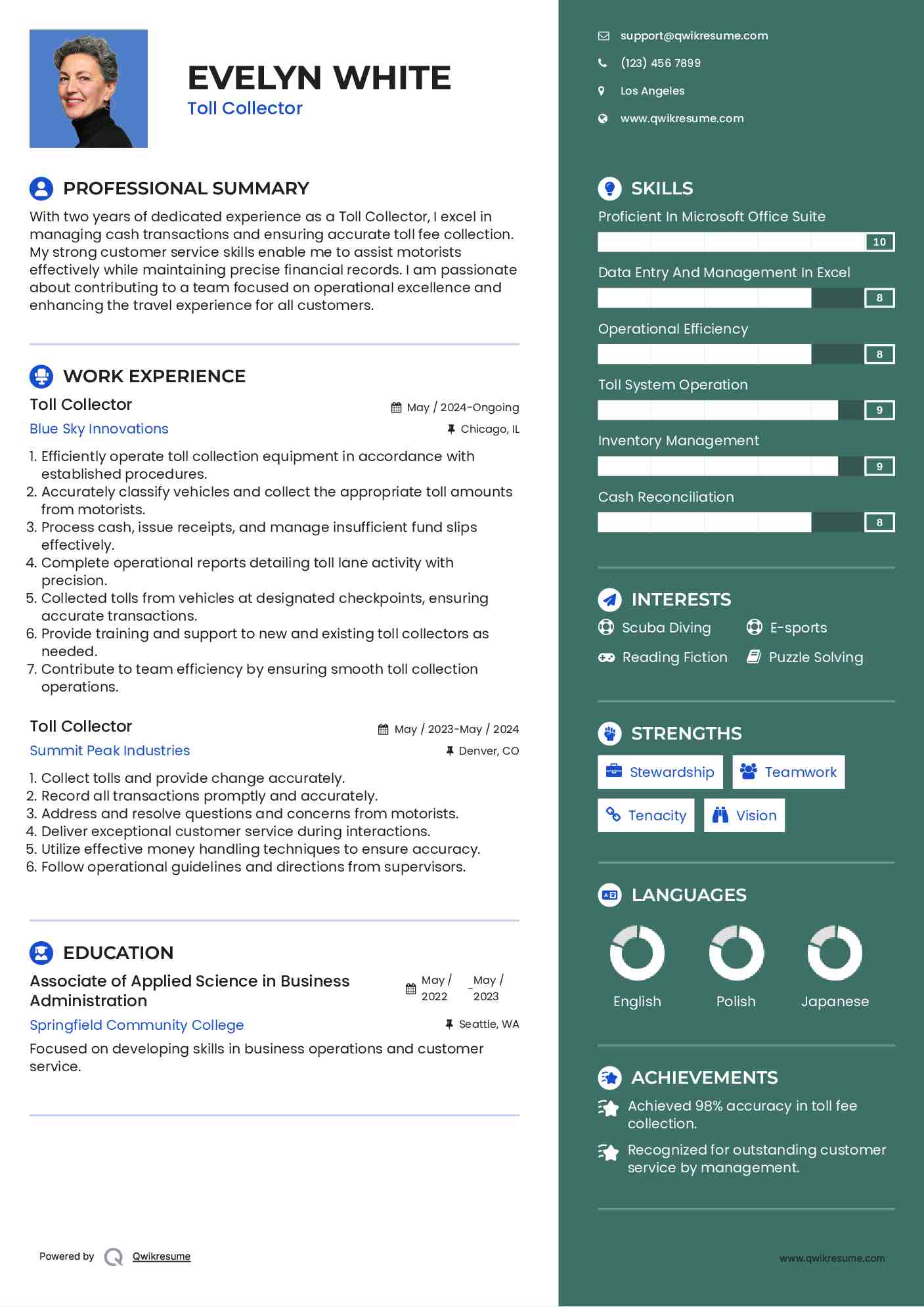 10 Toll Collector Resume Samples - Toll Collector 1569664963 Pdf 