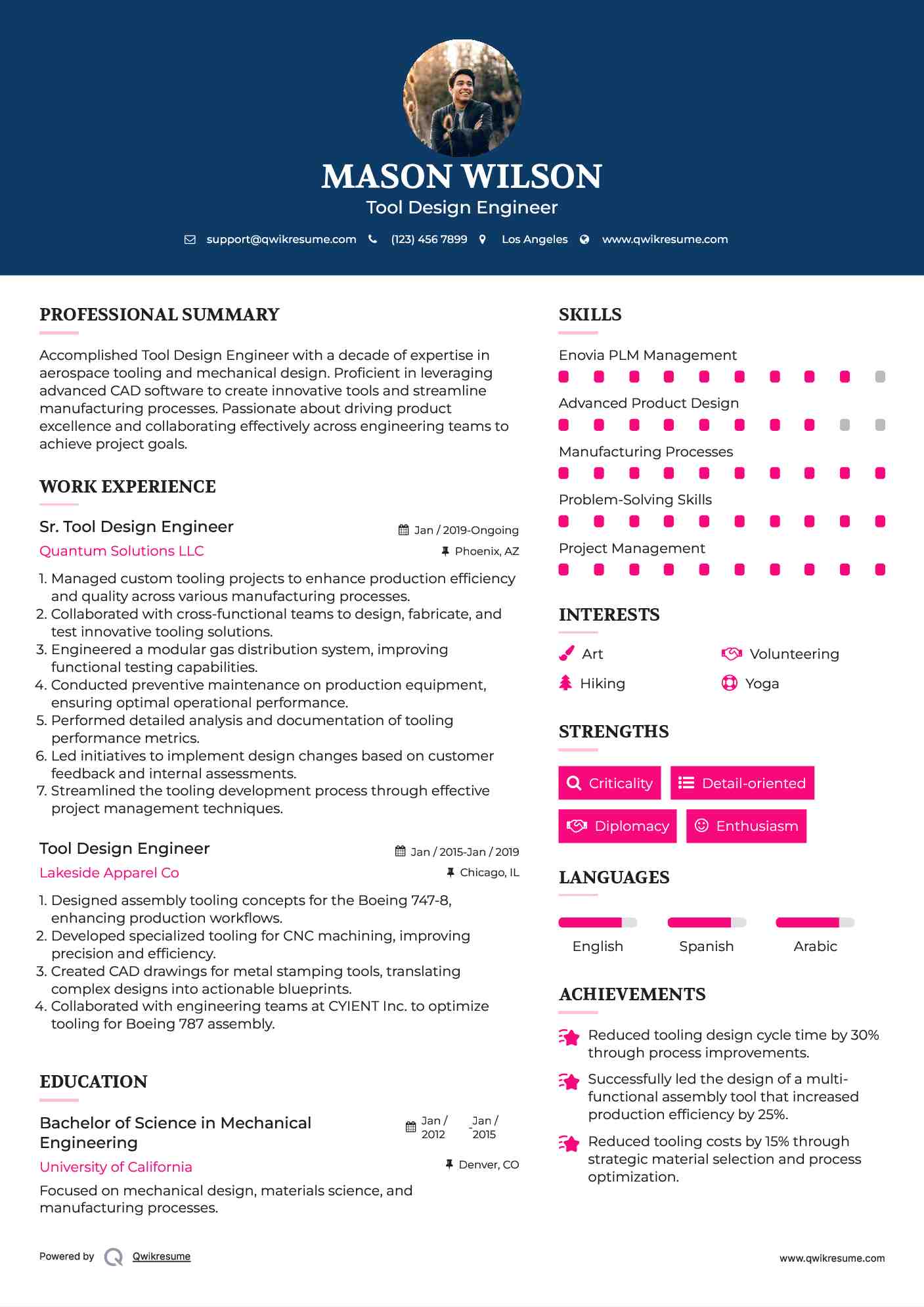 Sr. Tool Design Engineer Resume Example