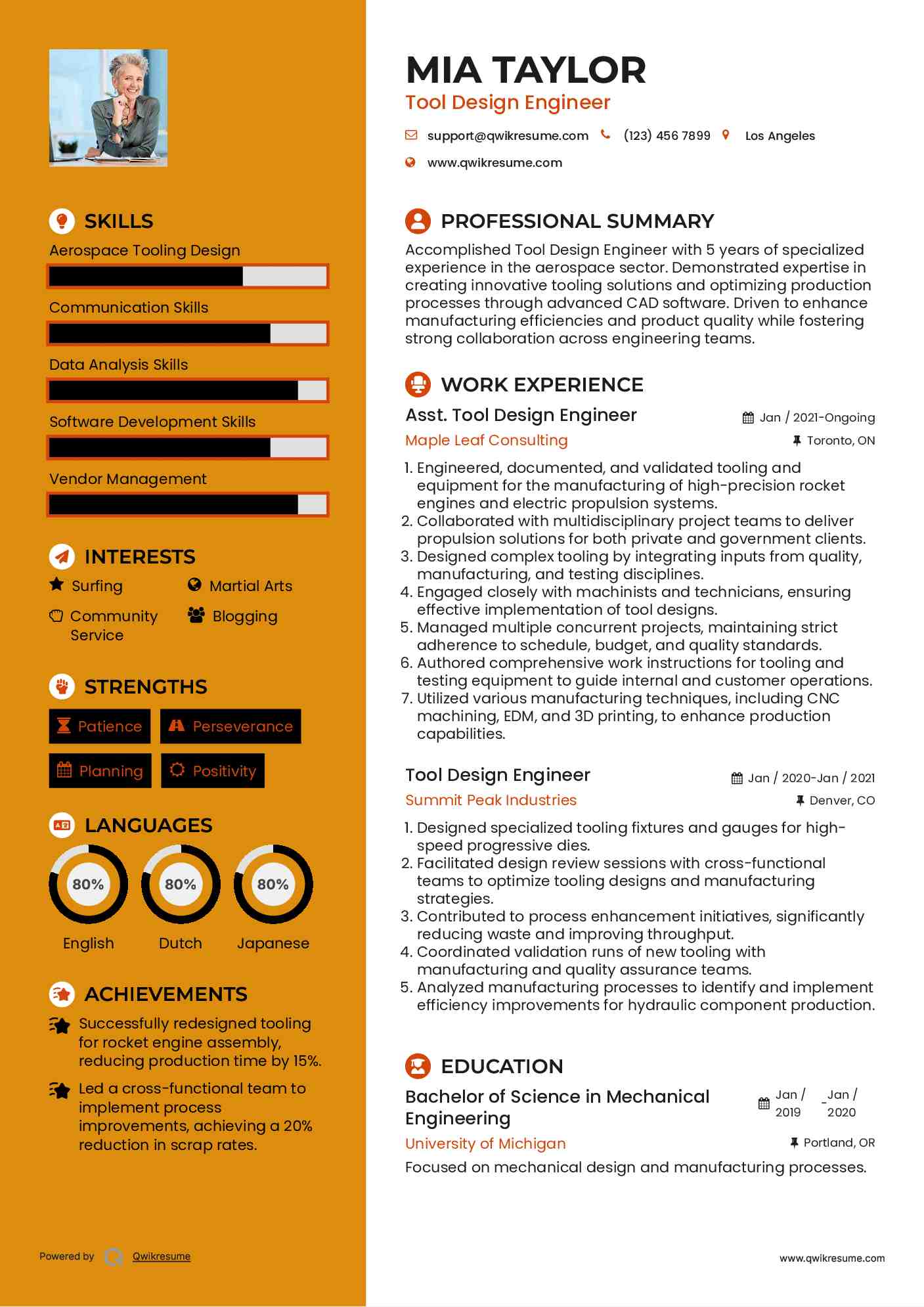 Asst. Tool Design Engineer Resume Format